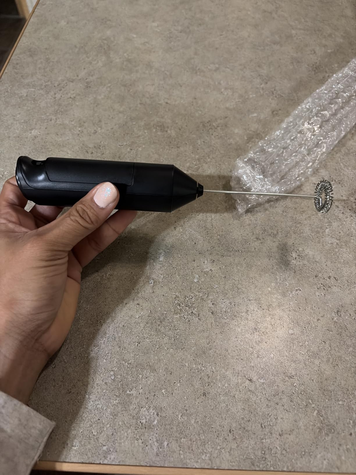 Powerful Milk Frother Wand - Mini Handheld Milk Frother with Stainless Steel Whisk - Battery-Powered Drink Mixer for Coffee, Lattes, Cappuccinos, Matcha - Coffee Enthusiasts Gift - Black customer photo 1