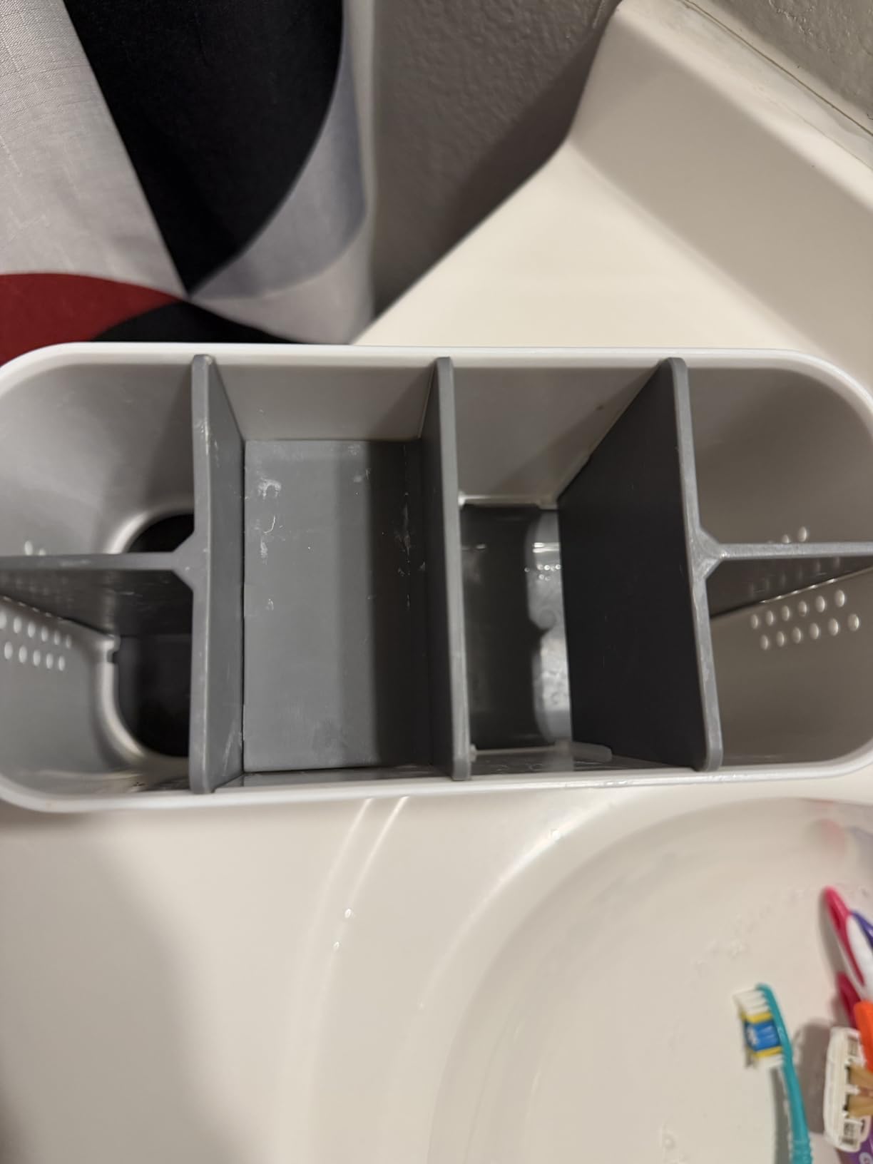 Boperzi Toothbrush and Toothpaste Holder Drainage for Bathroom Countertop with Adjustable Dividers, Large Toothpaste Caddy Organizer Storage Rustic Decor Set Anti-Slip for Shower,Family,Kids Gray customer photo 2