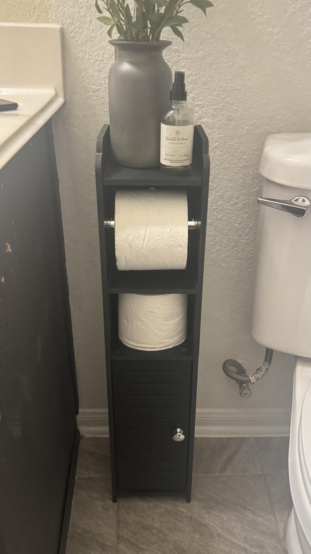 AOJEZOR Toilet Paper Holder Stand: Small Space Bathroom Storage for Renters customer photo 2