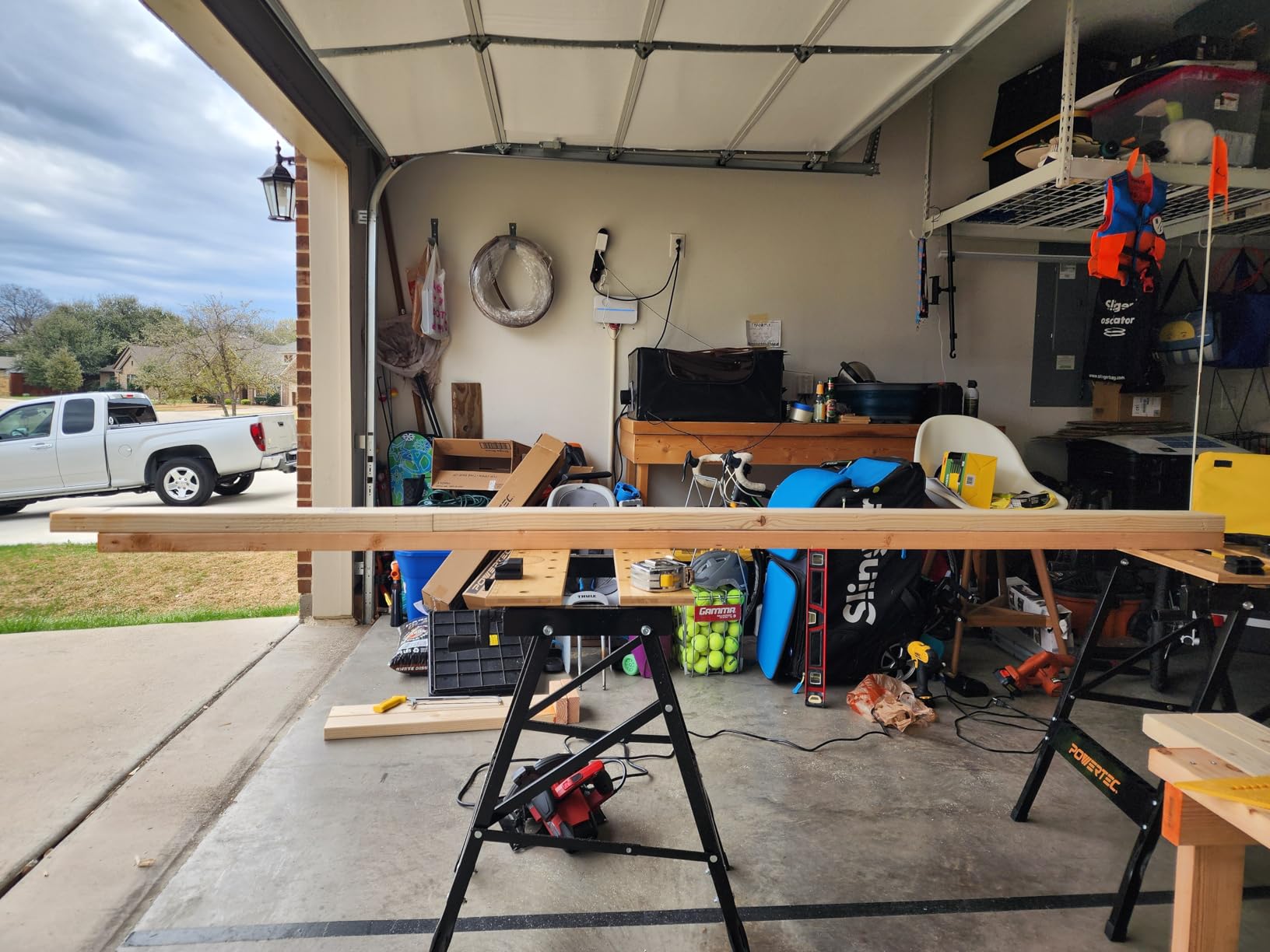 POWERTEC Portable Small Workbench with Vise, Imprinted Ruler and Protractor Scale, Folding Sawhorse/Worktable and 4 Bench Dogs for Woodworking Projects (MT4006V) customer photo 2