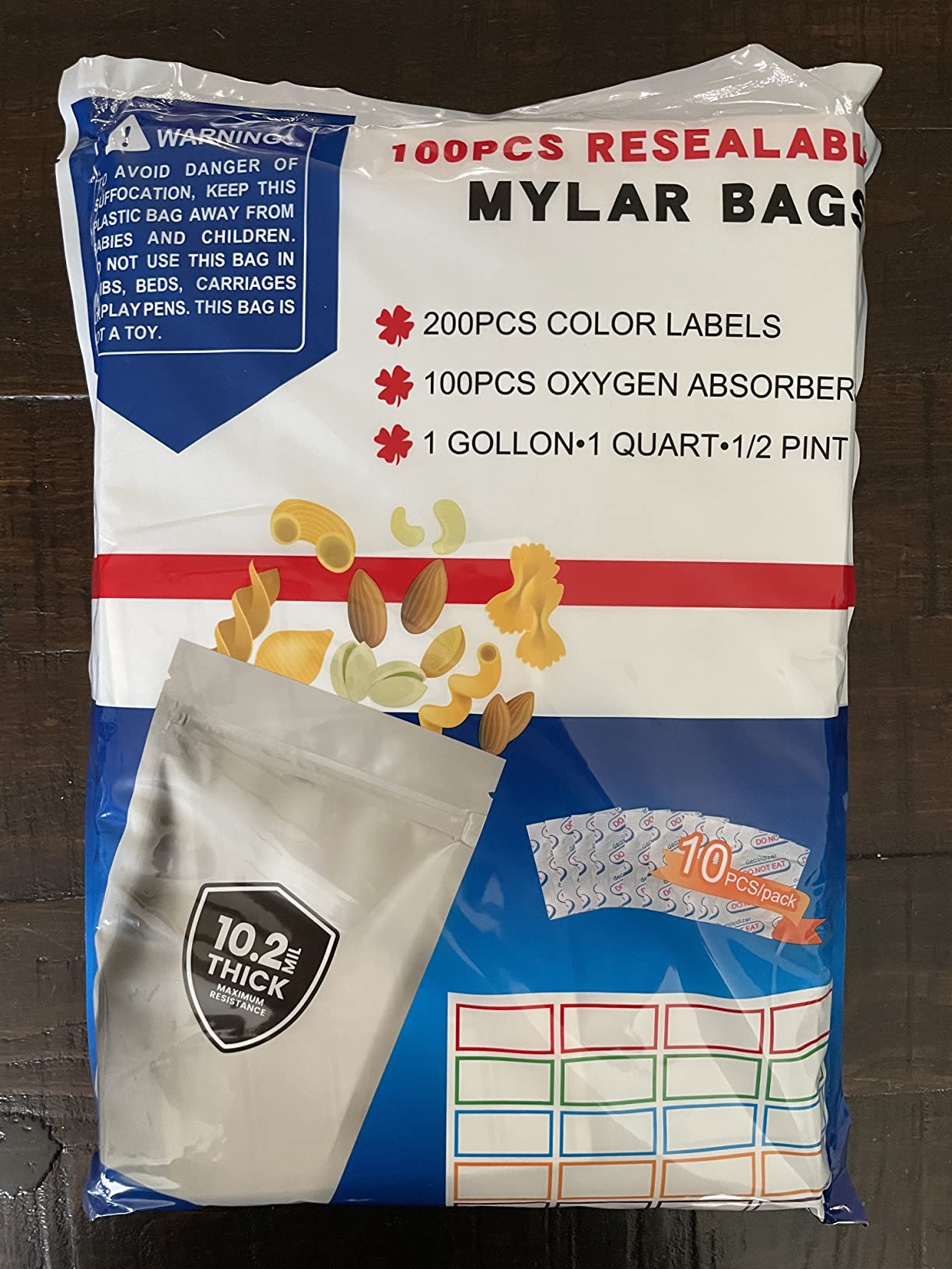 100 Pack 10.2 Mil Mylar Bags for Food Storage with Oxygen Absorbers 400cc customer photo 1
