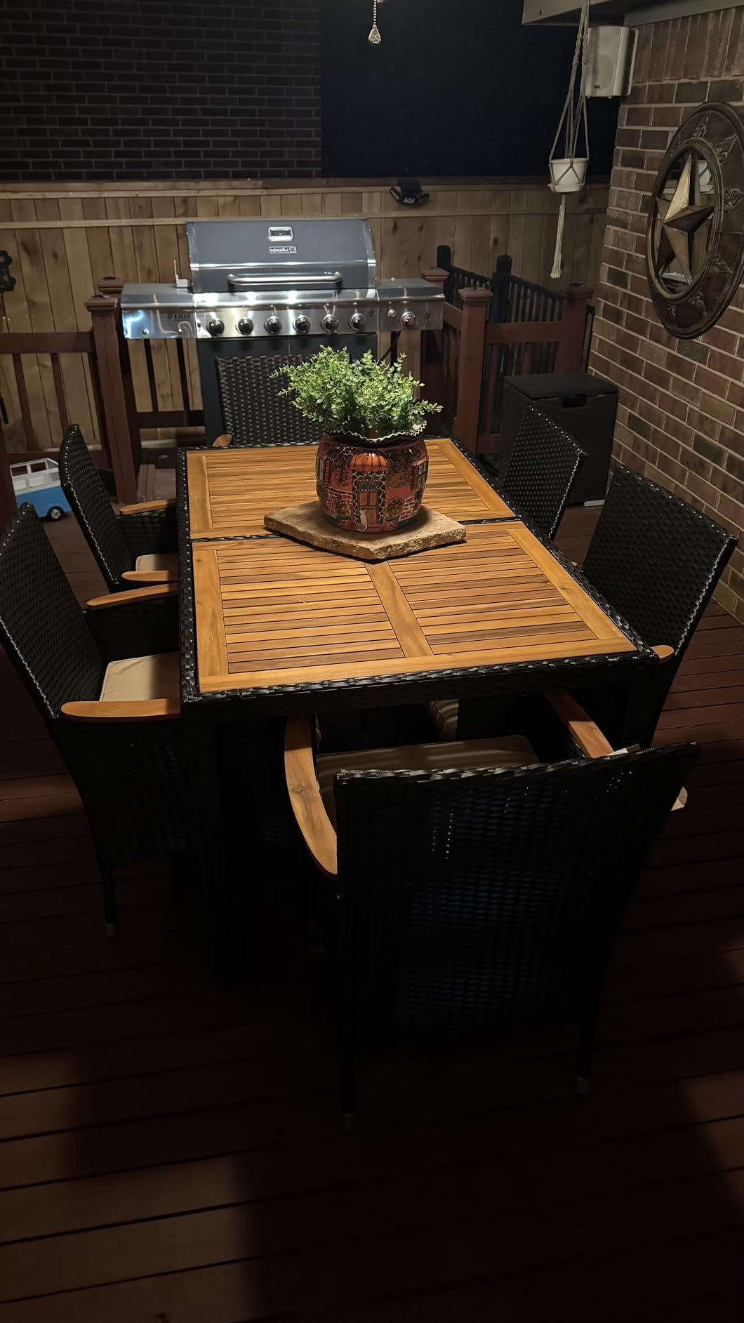 Devoko 7 PCS Acacia Wood Patio Dining Set, Black Rattan customer photo 1
