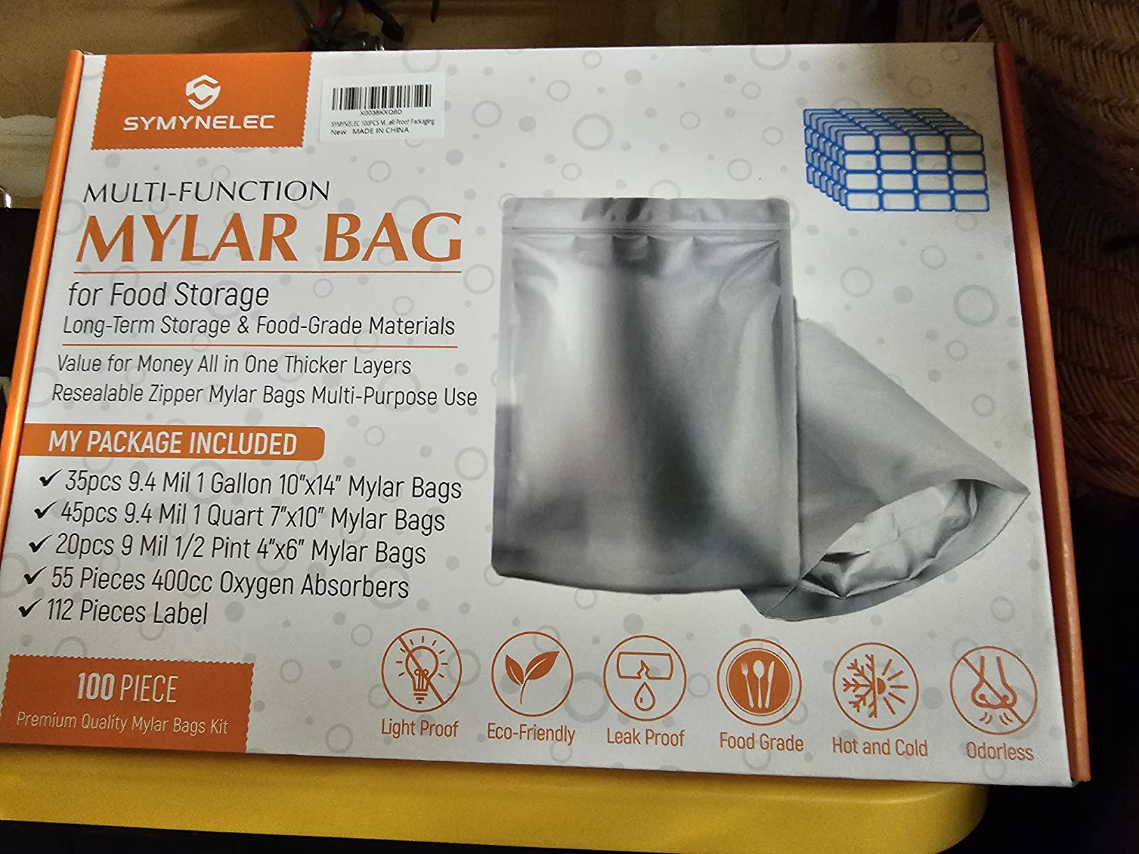 SYMYNELEC 100-Pack Mylar Bags with 400cc Oxygen Absorbers for Food Storage customer photo 1