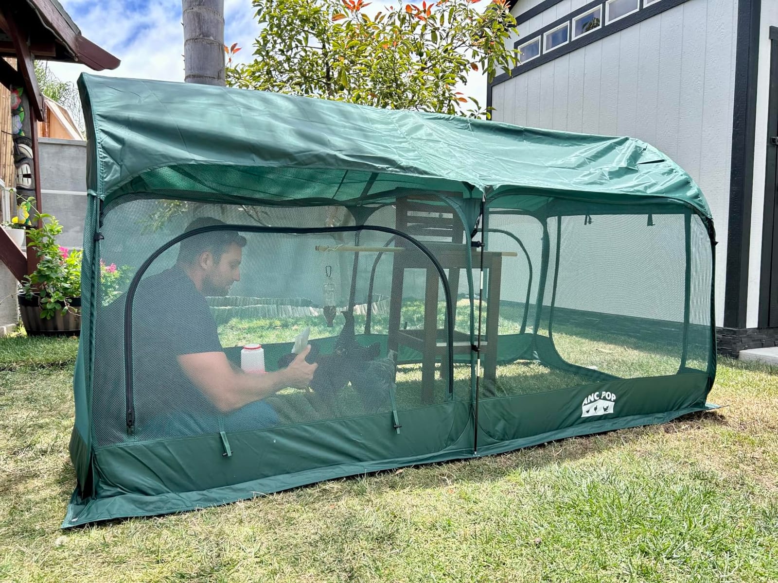 ANC POP Portable Chicken Run Large Pop-Up Chicken Pen for Small Animals Outdoor Gardening Net with 3 Doors and Handbag, Easy to Install and Storage, Green customer photo 1