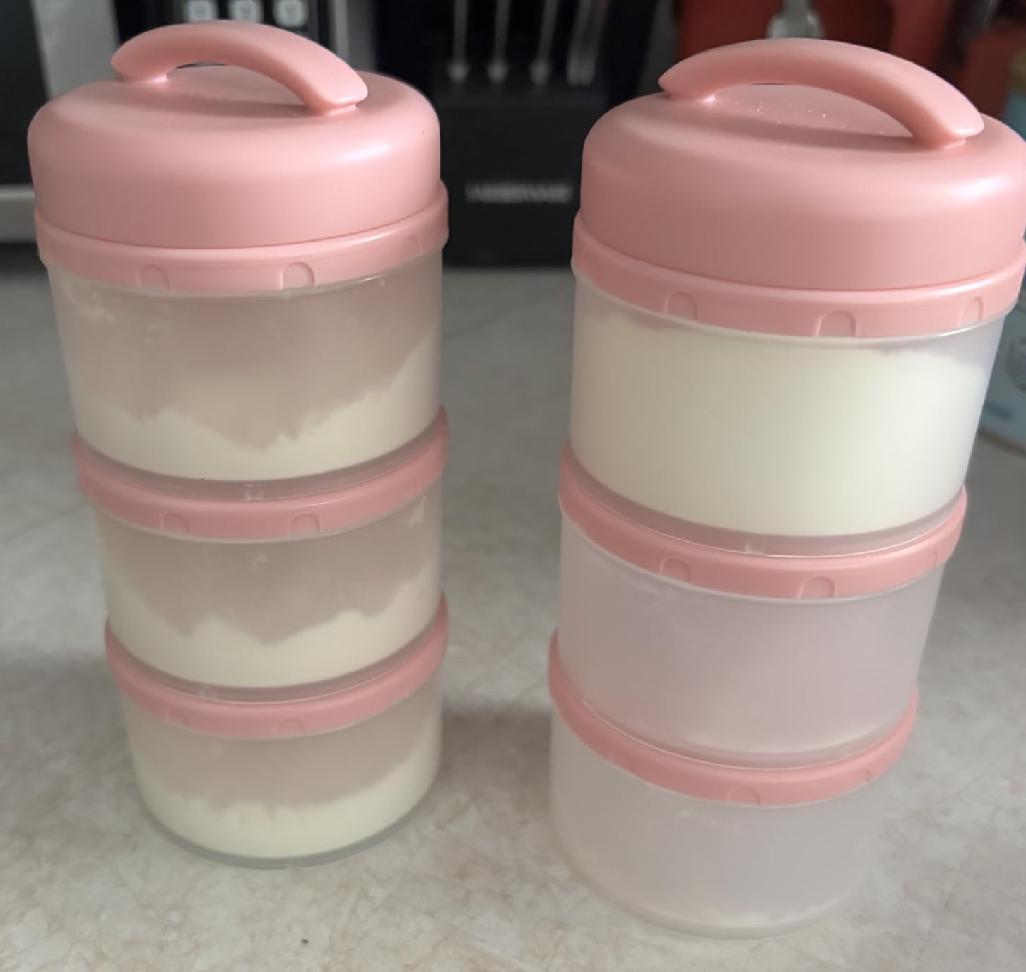 Termichy Stackable Formula Dispenser Portable: Milk Powder Container to go | Separated Compartments Premeasure Storage - Mess-Free Funnel Spout for No-Spill Pouring - for Home or Travel Use customer photo 2