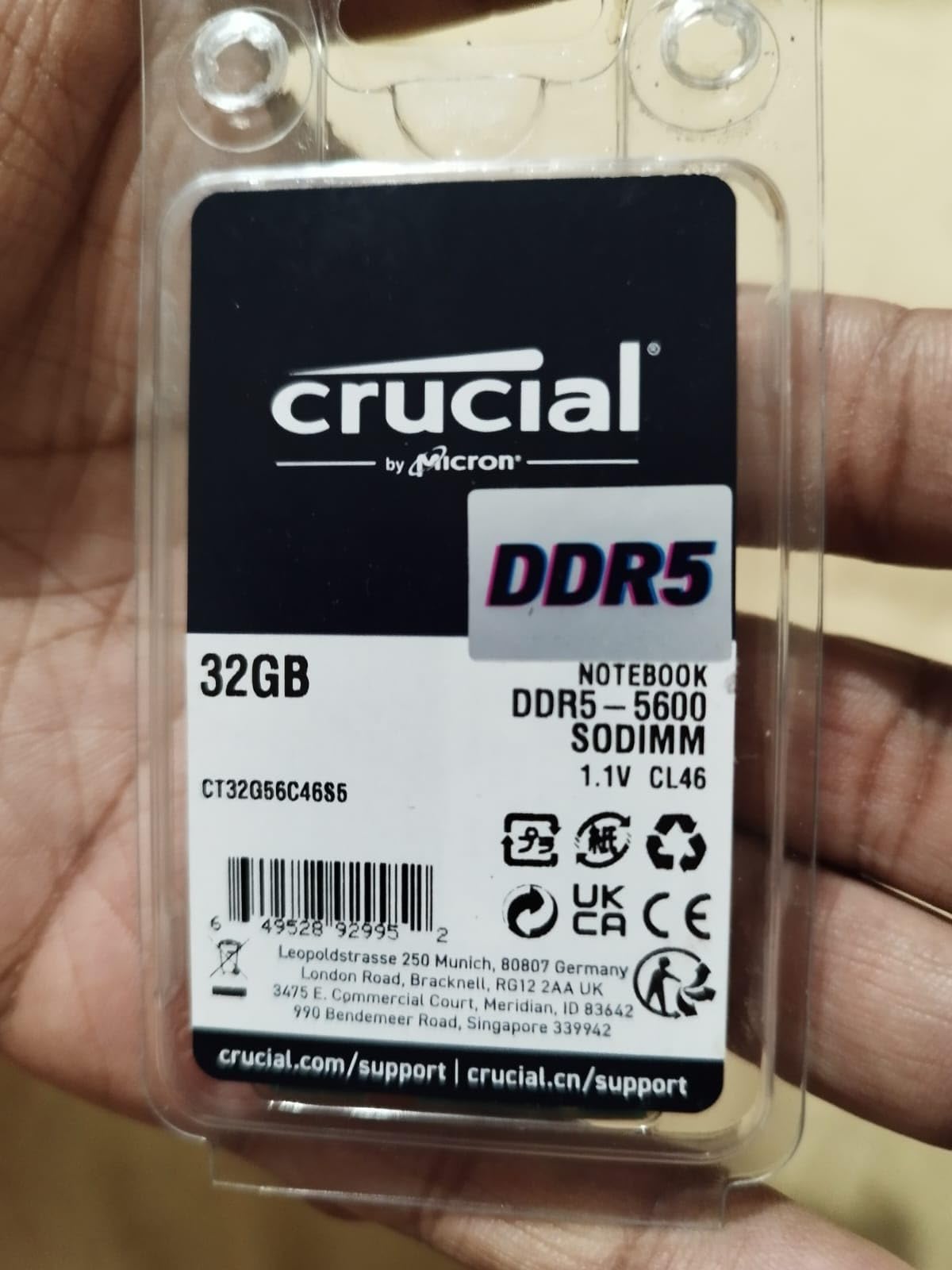 Crucial 32GB DDR5 RAM, 5600MHz (or 5200MHz or 4800MHz) Laptop Memory, SODIMM 262-Pin, Compatible with 13th Gen Intel Core and AMD Ryzen 6000 - CT32G56C46S5 customer photo 1