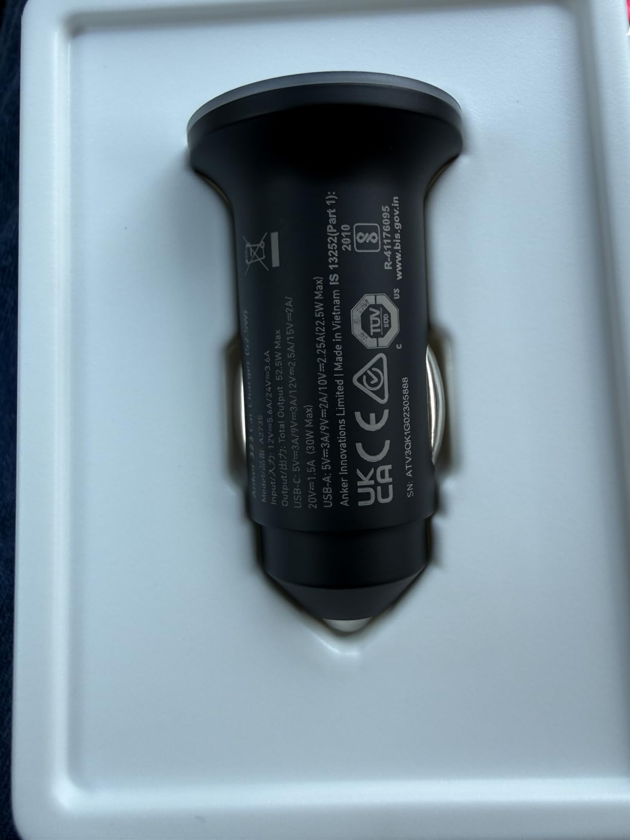 Anker 323 52.5W USB C Car Charger with 30W PowerIQ 3.0 Fast Charging | Cigarette Lighter Adapter, for iPhone 17 / 16 / 15 / 14 / 13 / 12 Series, Galaxy S25 / S24, Pixel, and More customer photo 2