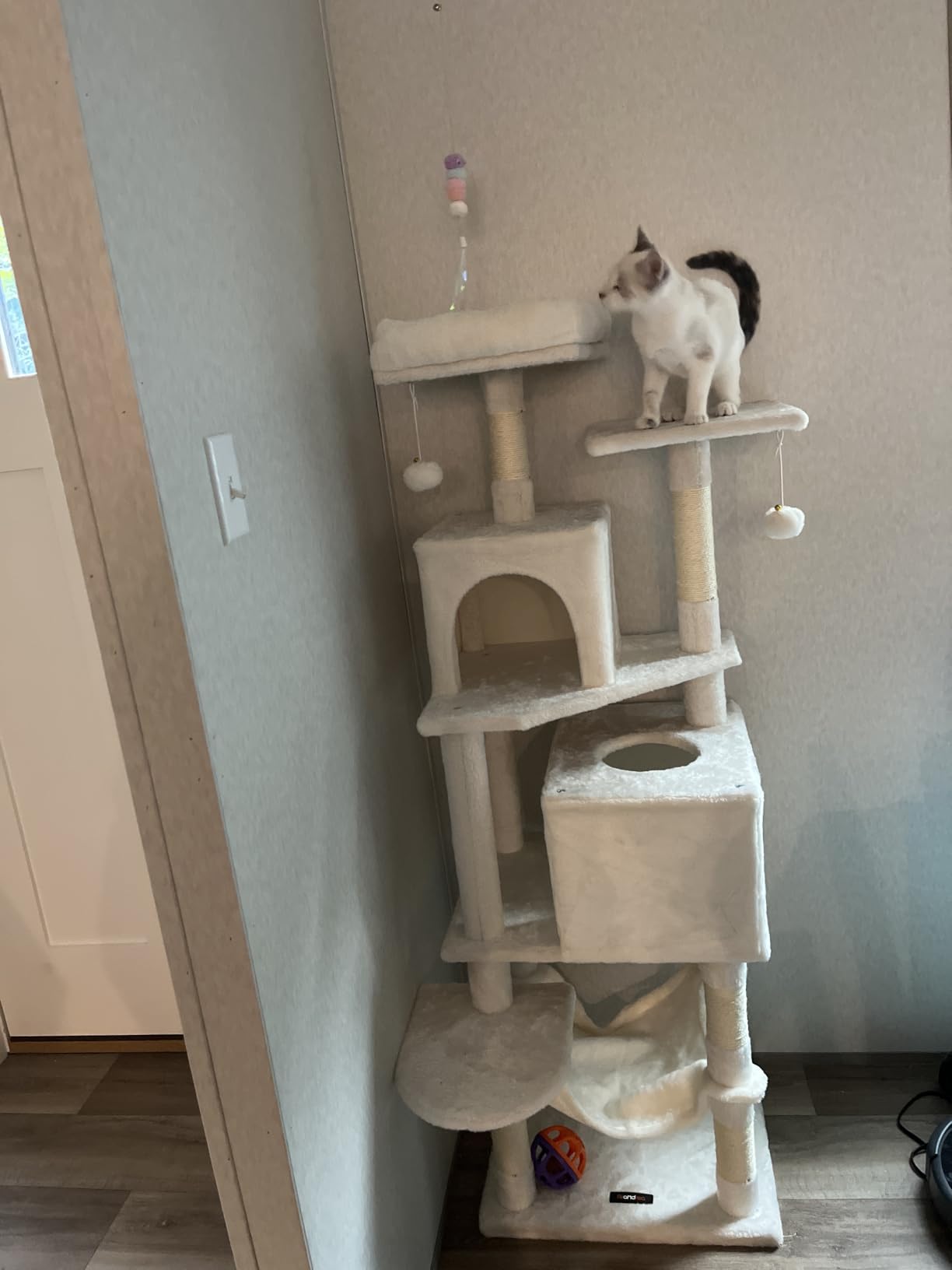 Feandrea Cat Tree, 59.5-Inch Tall Cat Tower, Multi-Level Condo, Light Gray customer photo 1