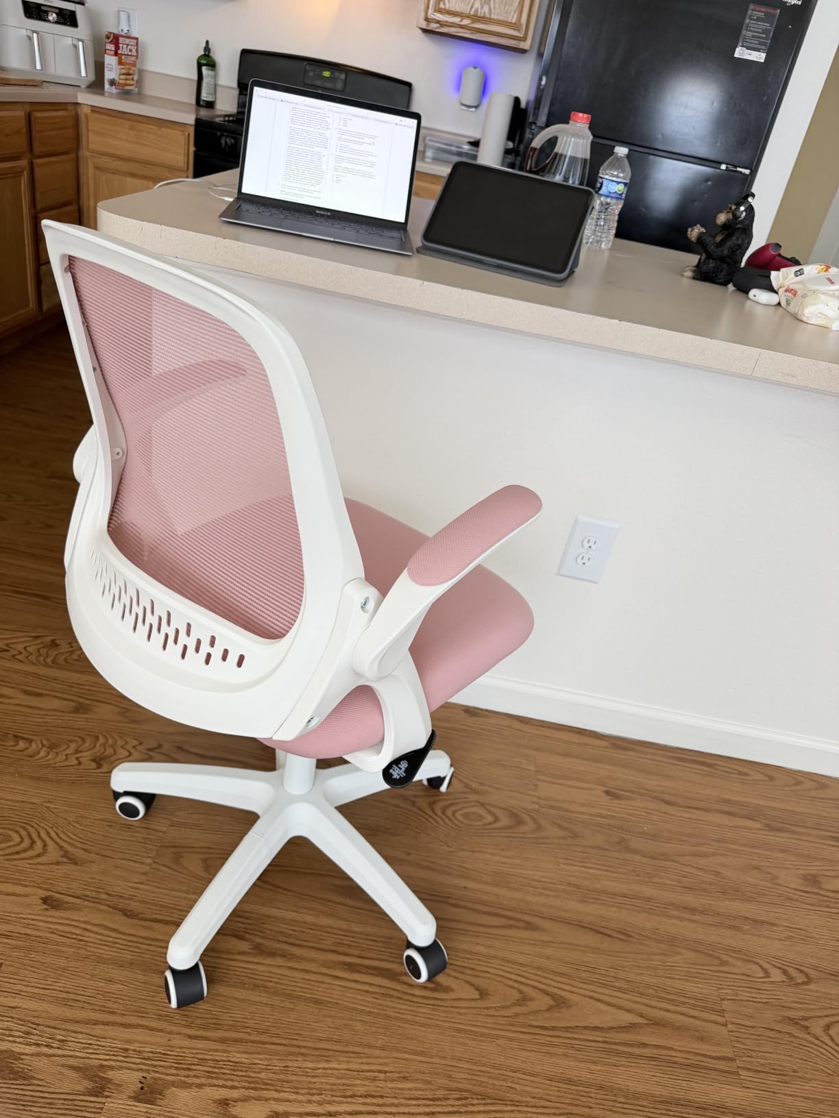 NEO CHAIR Office Desk Chair, Ergonomic Mesh with Flip-Up Armrests, Beige | Lumbar Support, Height Adjustment, 360° Swivel and Rolling Base, Space-Saving Design for Home Office, Vanity or Study customer photo 1