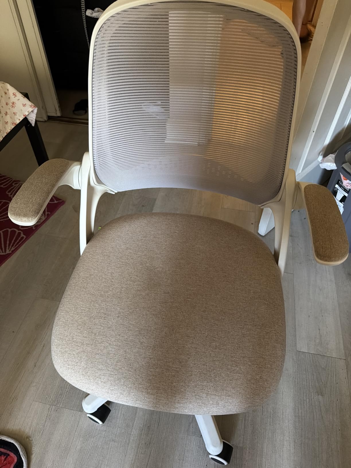 NEO CHAIR Office Desk Chair, Ergonomic Mesh with Flip-Up Armrests, Beige | Lumbar Support, Height Adjustment, 360° Swivel and Rolling Base, Space-Saving Design for Home Office, Vanity or Study customer photo 2