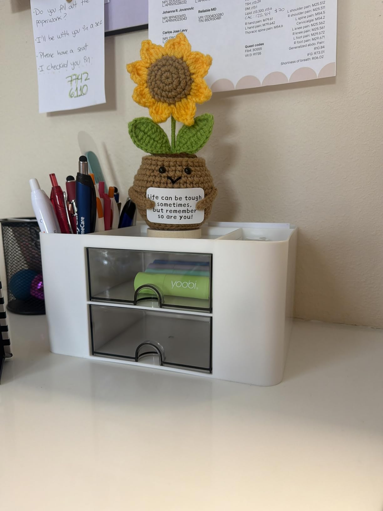 Marbrasse Pen Organizer with 2 Drawer, Multi-Functional Pencil Holder for Desk, Desk Organizers and Accessories with 5 Compartments + Drawer for Office Art Supplies (White) customer photo 2