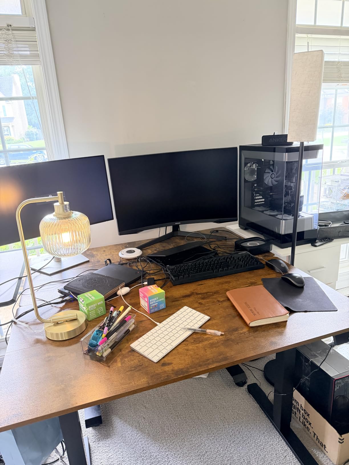 Claiks Electric Height Adjustable Standing Desk, 55x24 Inch, Rustic Brown | Smooth Height Adjustment, 3 Memory Presets, Cable management hub & hook, Stable Steel Frame, 156 lbs Capacity, Easy Assembly customer photo 1