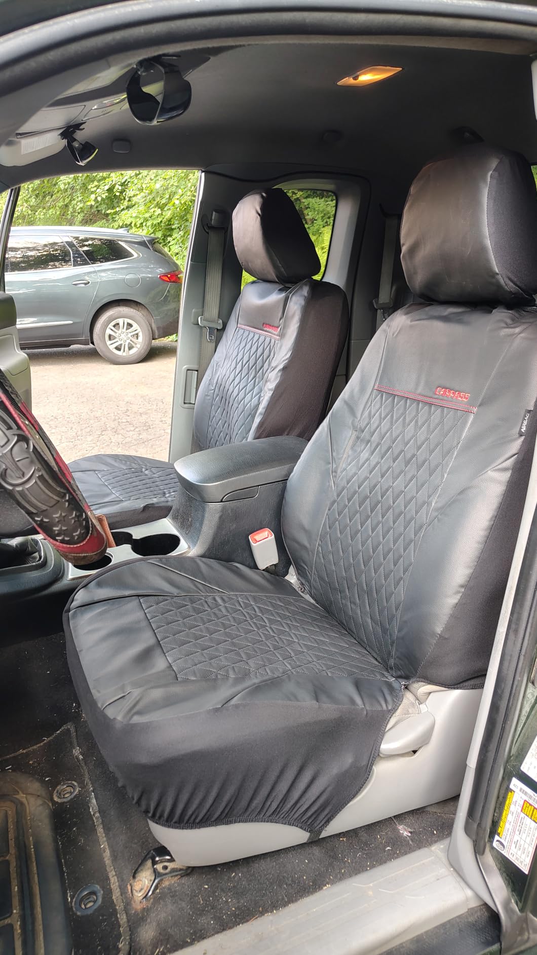 CAR PASS Quilting Leather Seat Cover Two Front Seats Only, Universal Fit Automotive Front Seat Covers Waterproof Deluxe PU Premium Vinyl Luxury for Cars Sedan Van SUV Airbag Compatible 2 Pieces,Black customer photo 1