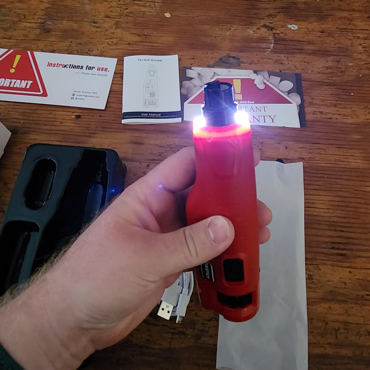 Casfuy Dog Nail Grinder Quiet - (45db) 6-Speed Pet Nail Grinder with 2 LED Lights for Large Medium Small Dogs/Cats, Professional 3 Ports Rechargeable Electric Dog Nail Trimmer with Dust Cap(Red) customer photo 1
