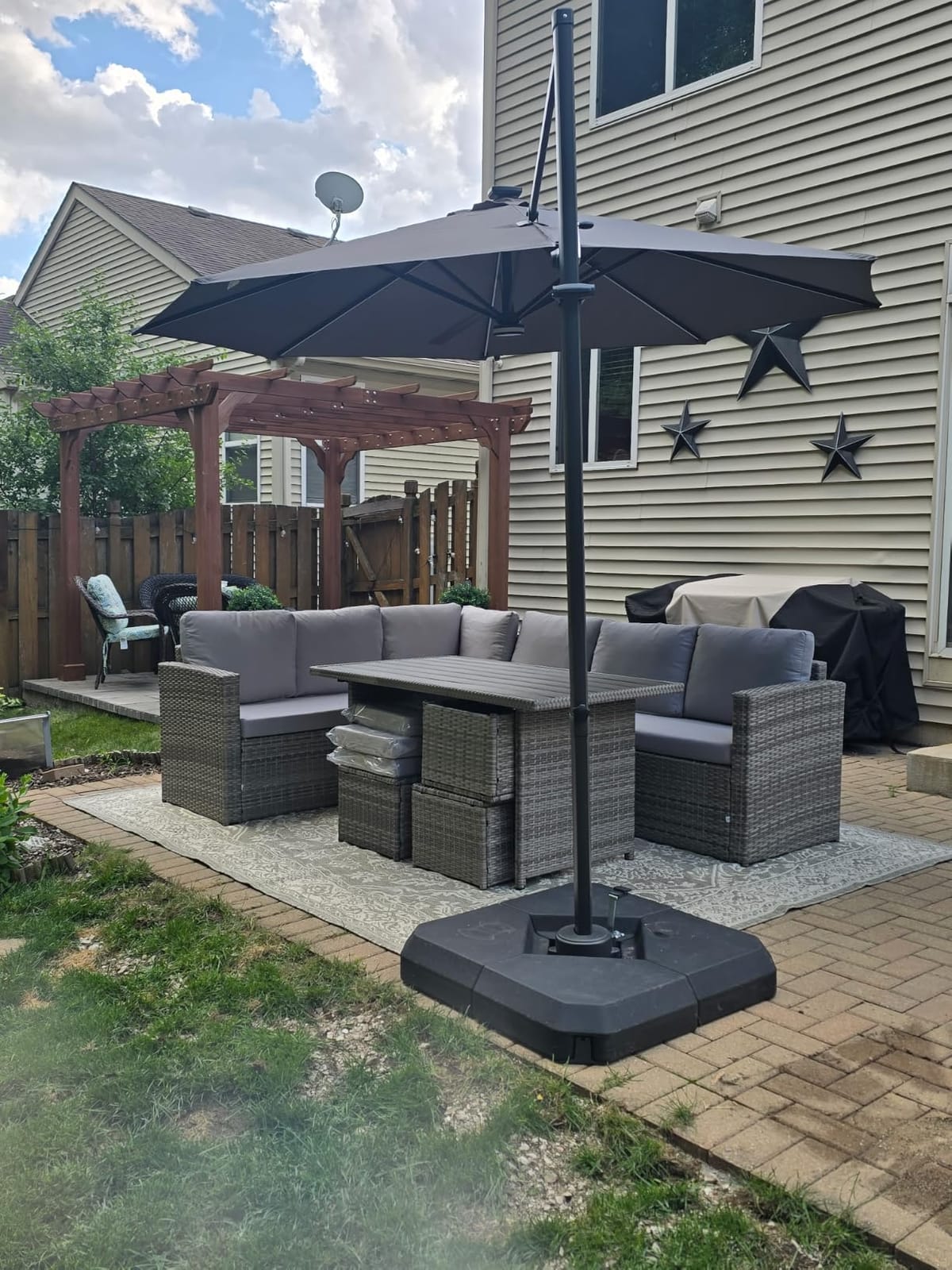 Wumiokio Patio Furniture Set, 7 Pieces Outdoor Patio Furniture with Dining Table&Chair, All Weather Wicker Conversation Set with Ottoman,Brown Rattan & Ivory Cushions (Include Sofa Dust Cover) customer photo 2