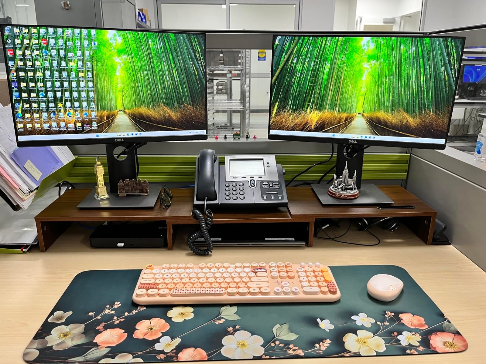 BONTEC Dual Monitor Stand Riser, Adjustable Length & Swivel Angle, White customer photo 2