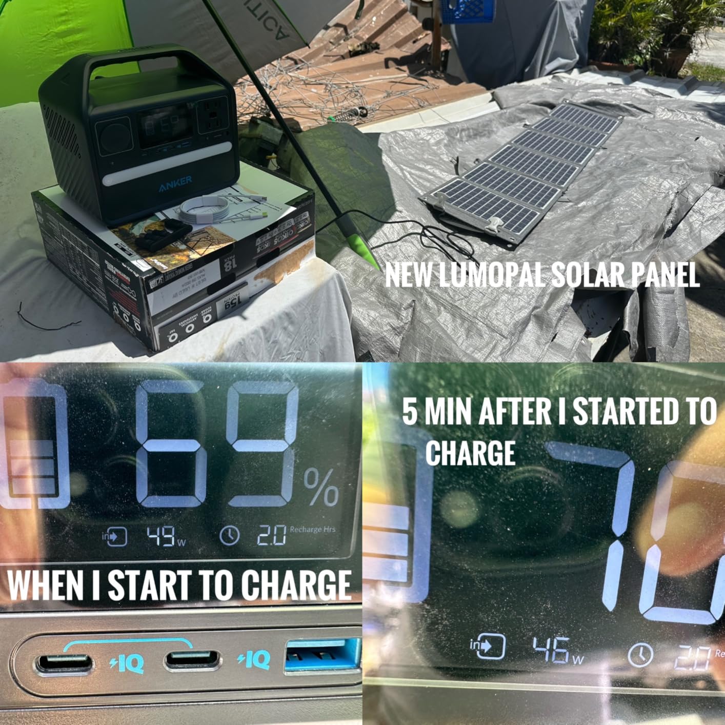 LUMOPAL 60W Foldable Solar Panels Charger for Camping, USB C PD 60W QC3.0 USB A Output Waterproof for Camping Hiking Backpacking, Compatible with Phone Laptop Portable Power Station customer photo 2
