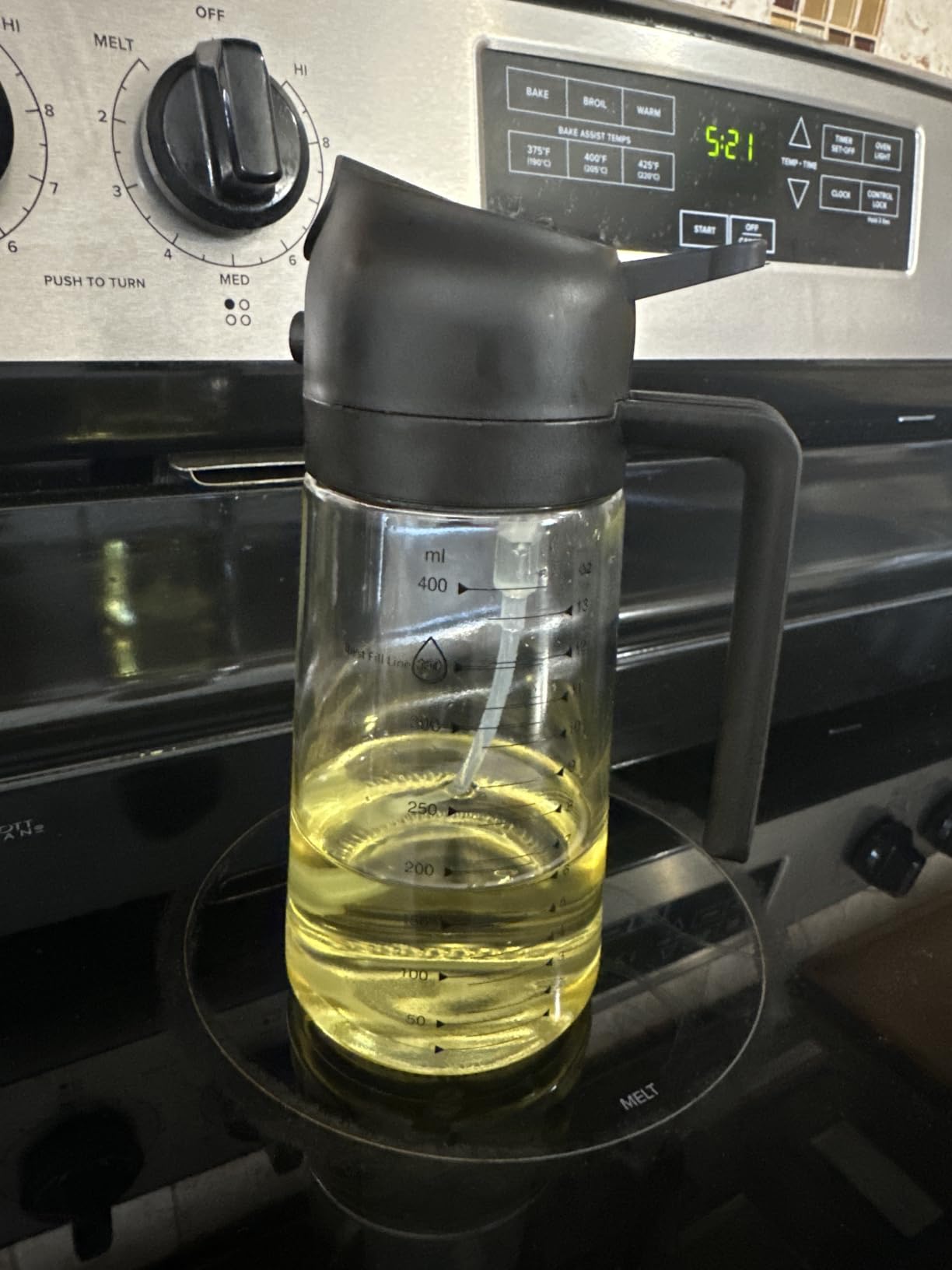 TrendPlain 16oz/470ml Glass Olive Oil Sprayer for Cooking – 2 in 1 Olive Oil Dispenser Bottle for Kitchen Gadgets and Air Fryer Accessories, Salad, BBQ - Black customer photo 2