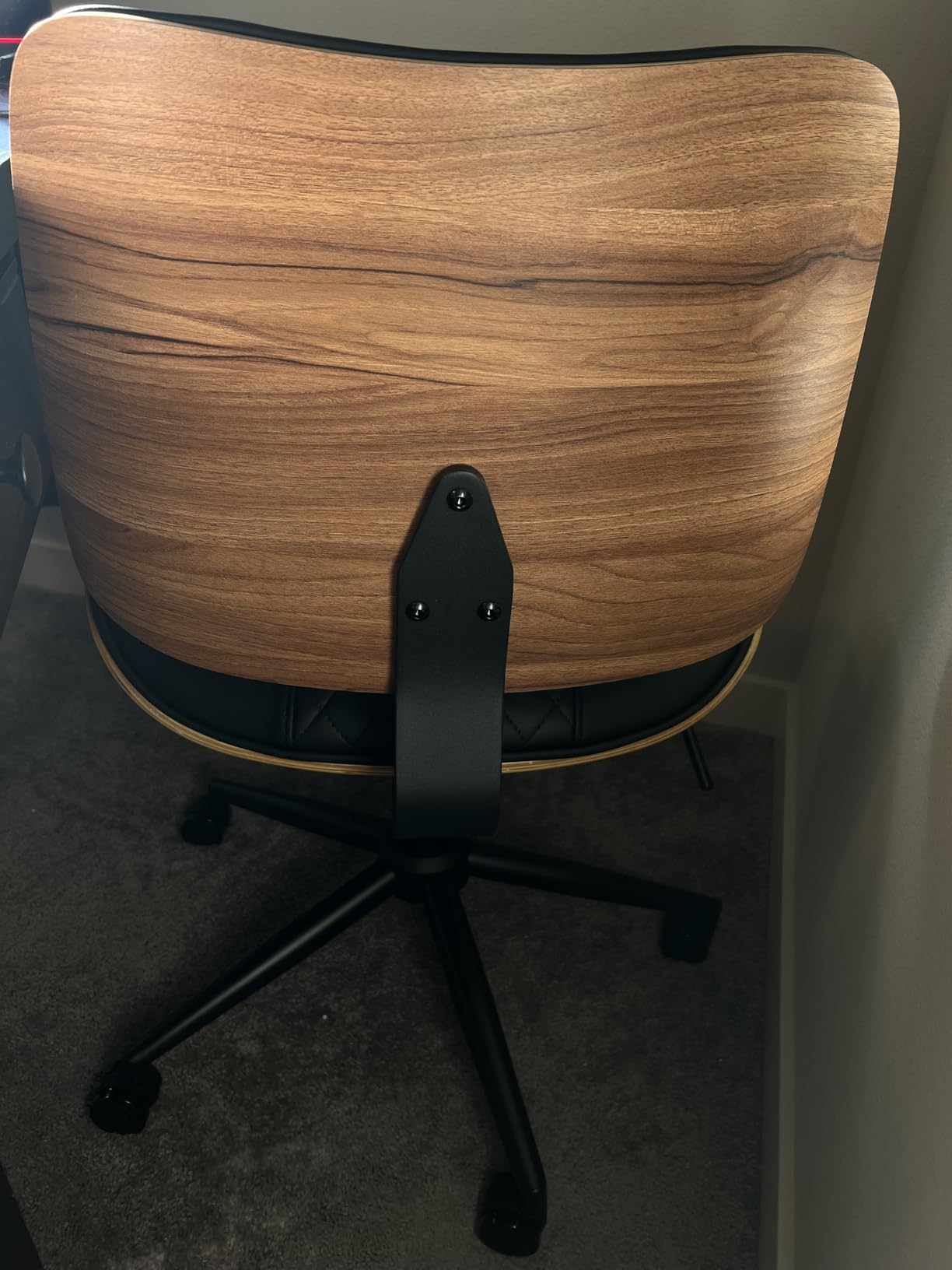 Home Office Chair No Arms with Wheels, Mid Back Walnut Style, Black | Adjustable Height Small Desk Chair, PU Leather Mid Back 360 Swivel Computer Seating, Armless Walnut Office Chair, 300LBS customer photo 2