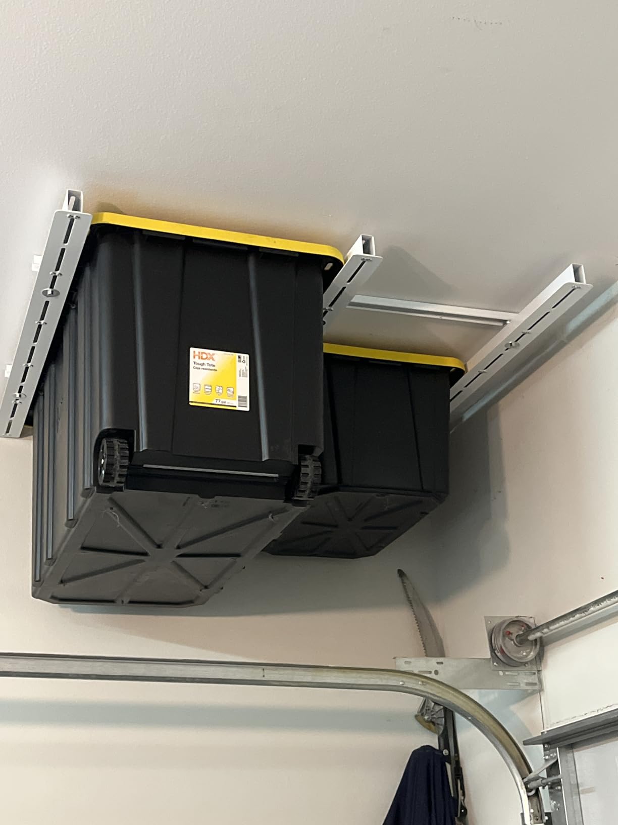 TORACK Garage Ceiling Bin Storage Rack, Overhead Tote Storage Rails System customer photo 2