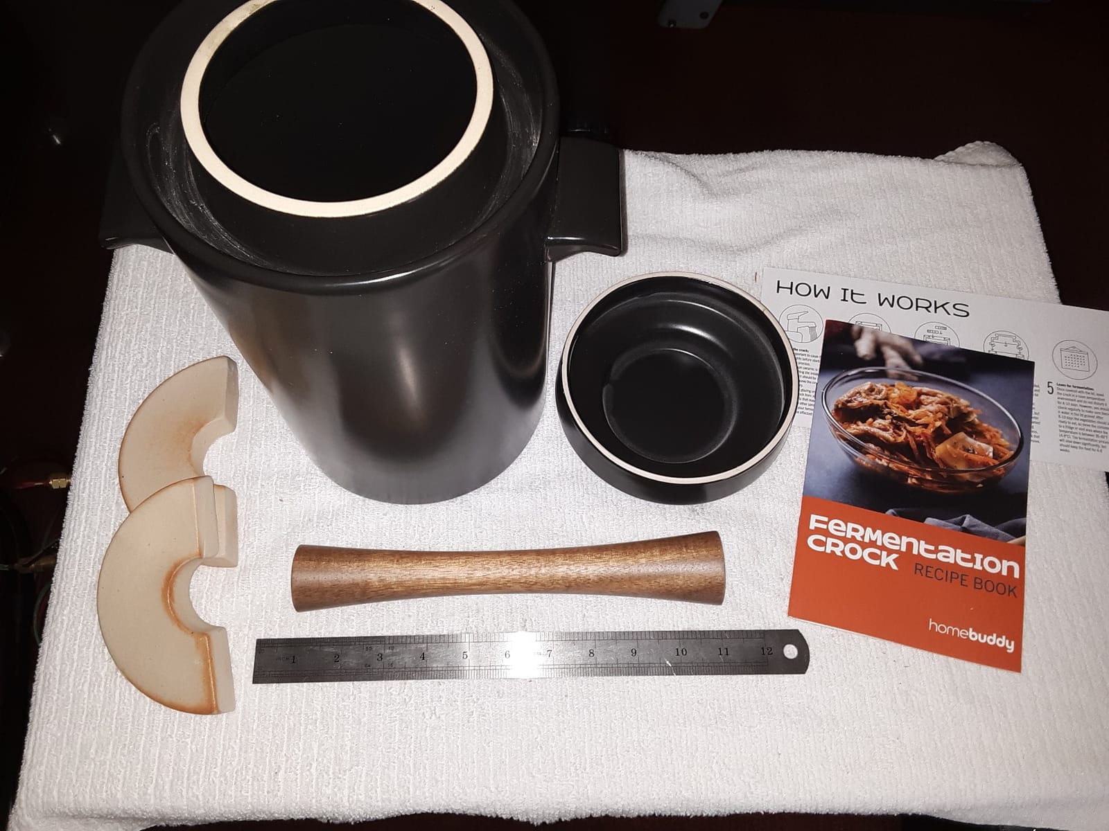 HomeBuddy Ivory Fermentation Crock (1 Gallon) with Weights, Acacia Wood Pounder and Recipie Book - Sauerkraut Fermentation Kit, Onggi Kimchi Jar, Fermenting Crock for Pickling or Sourdough customer photo 2