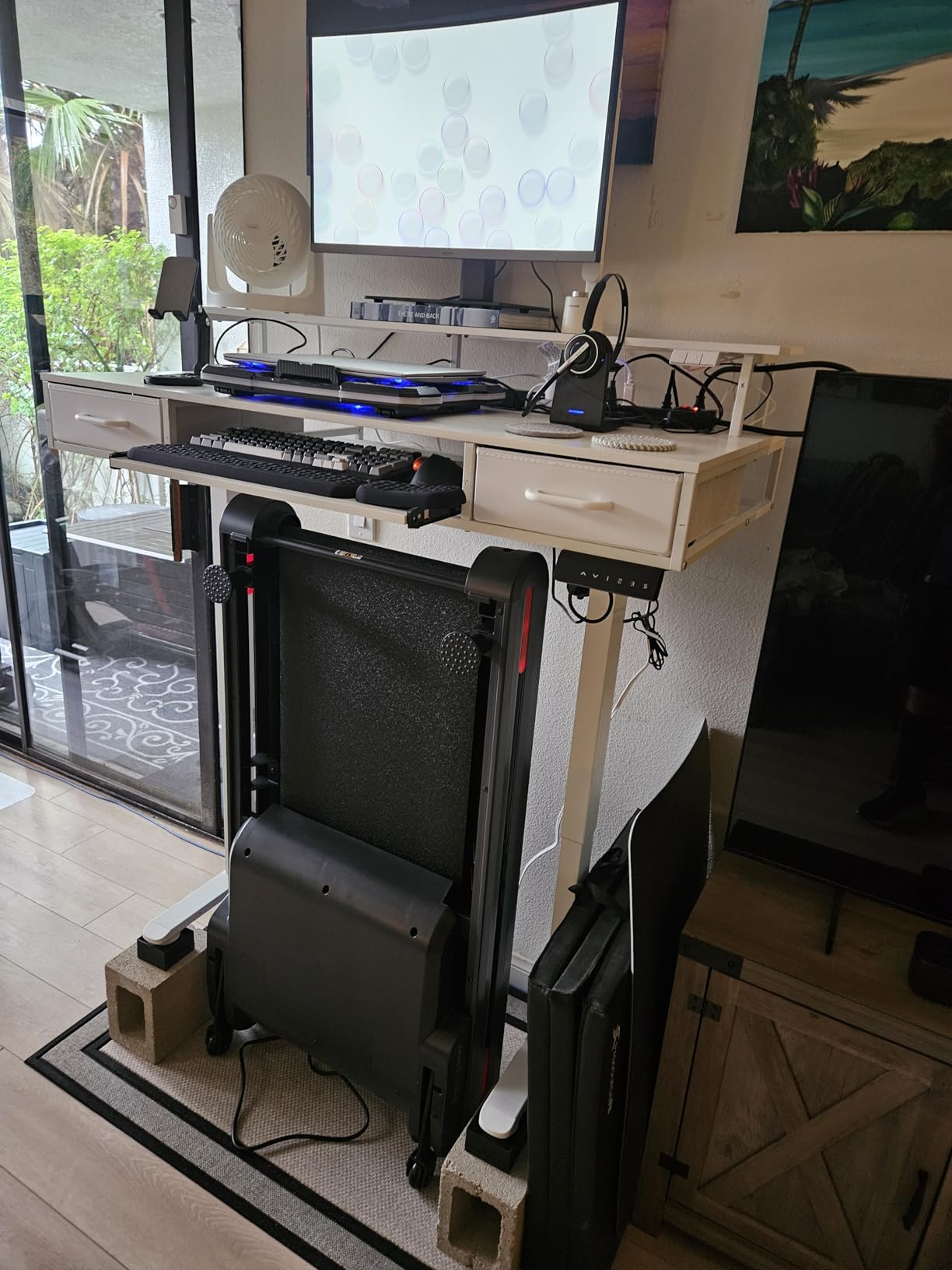 AODK 55 Inch Standing Desk with Drawers & Keyboard Tray, Rustic Brown customer photo 2