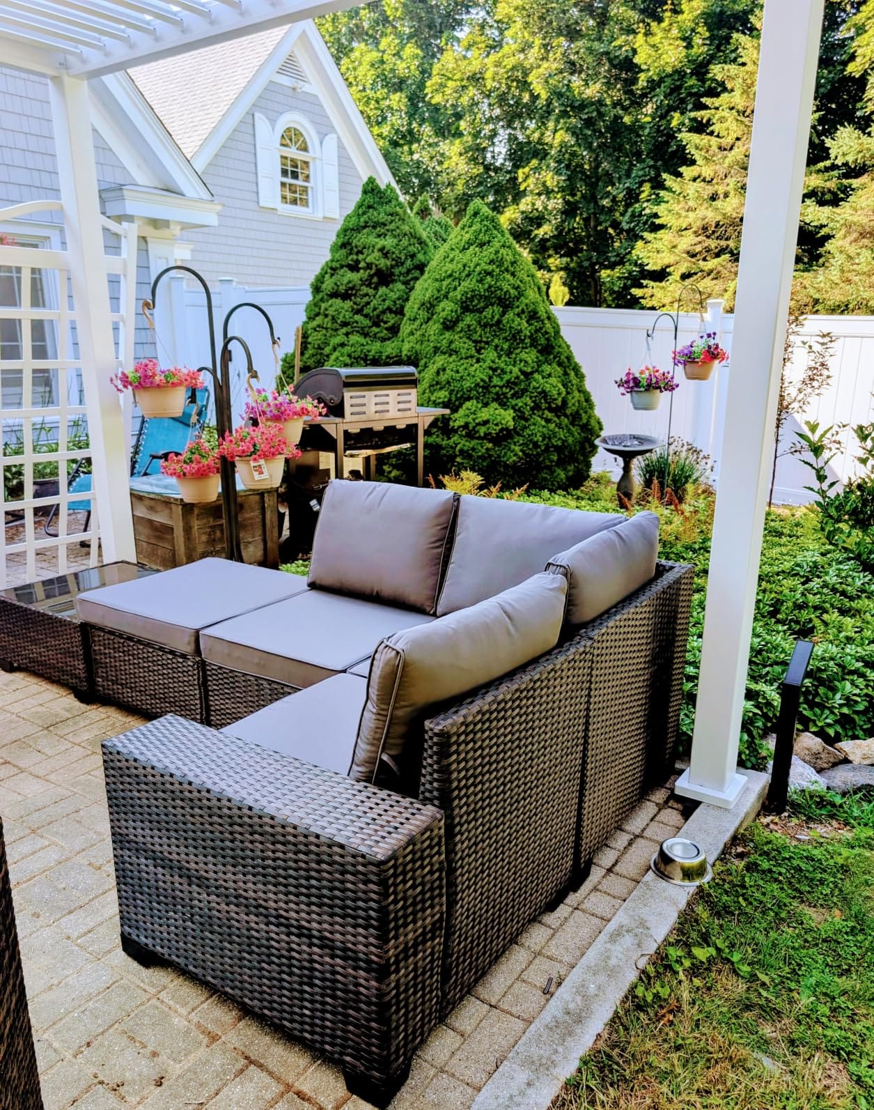 JOYURE 8 Pieces Patio Furniture Set All-Weather Outdoor Wicker Sectional Conversation Sofa Rattan Patio Seating Sofa with Cushion and Glass Table for Porch Poolside,Navy customer photo 1