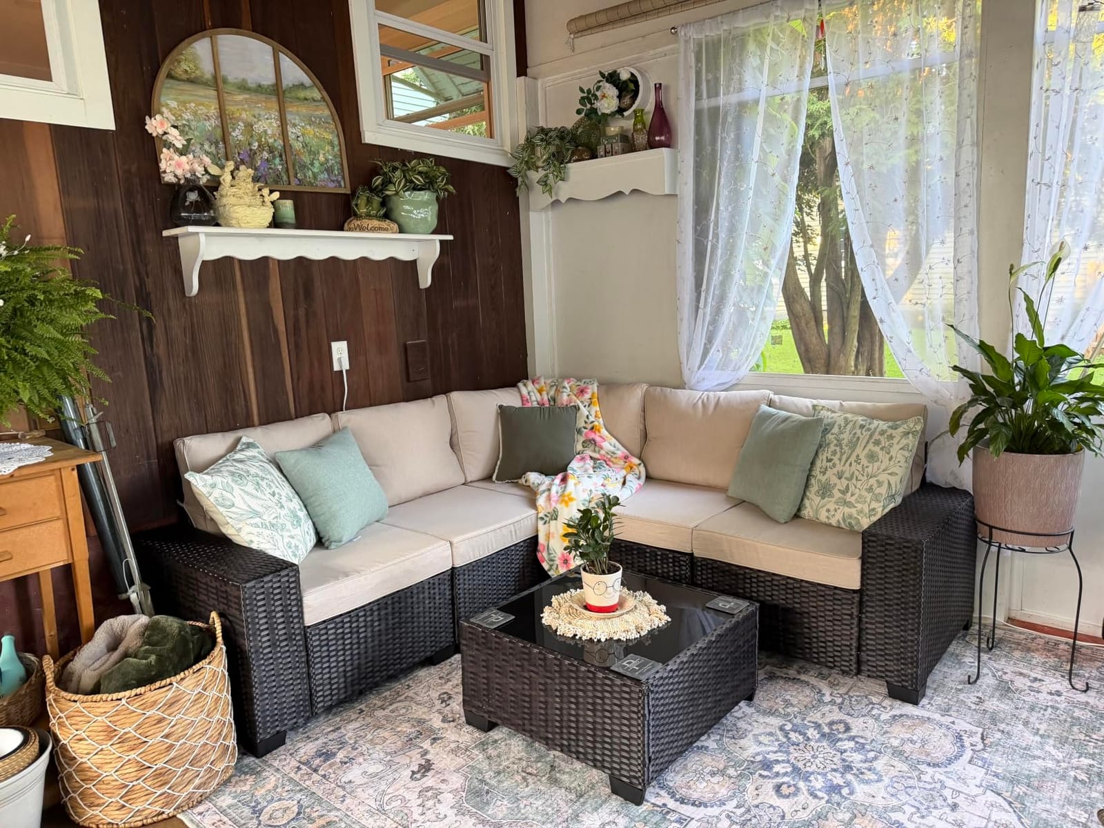 JOYURE 8 Pieces Patio Furniture Set All-Weather Outdoor Wicker Sectional Conversation Sofa Rattan Patio Seating Sofa with Cushion and Glass Table for Porch Poolside,Navy customer photo 2