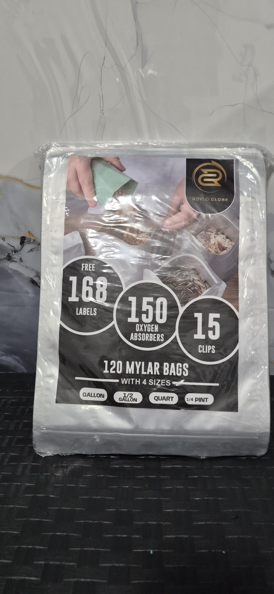 120 Mylar Bags with 150 Oxygen Absorbers-168 Labels & Stand-Up Reusable customer photo 2