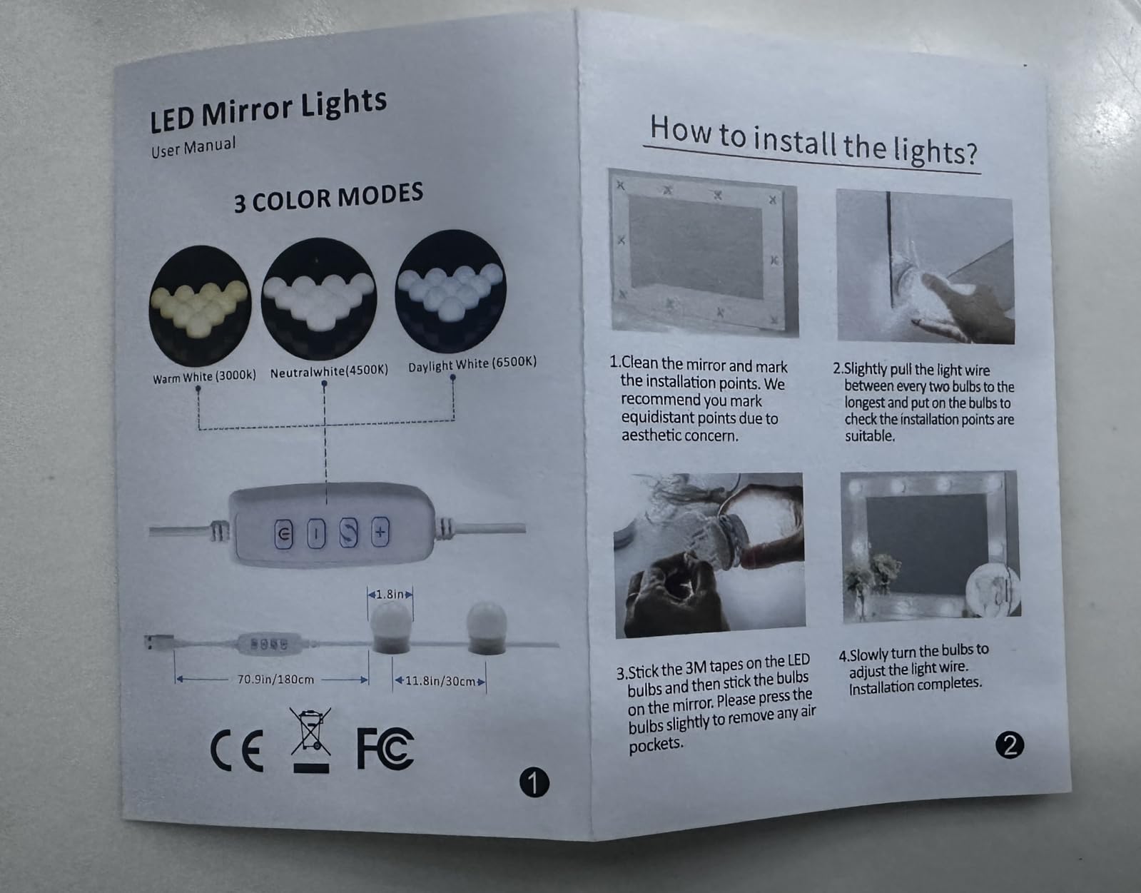 LED Vanity Mirror Lights with 12 Stick On Dimmable Bulbs, 3000K 4500K 6500K & 10 Brightness Levels Adjustable, Plug in USB Cable, Hollywood Style Mirror Lights for Makeup Desk Bathroom Dressing Room customer photo 2