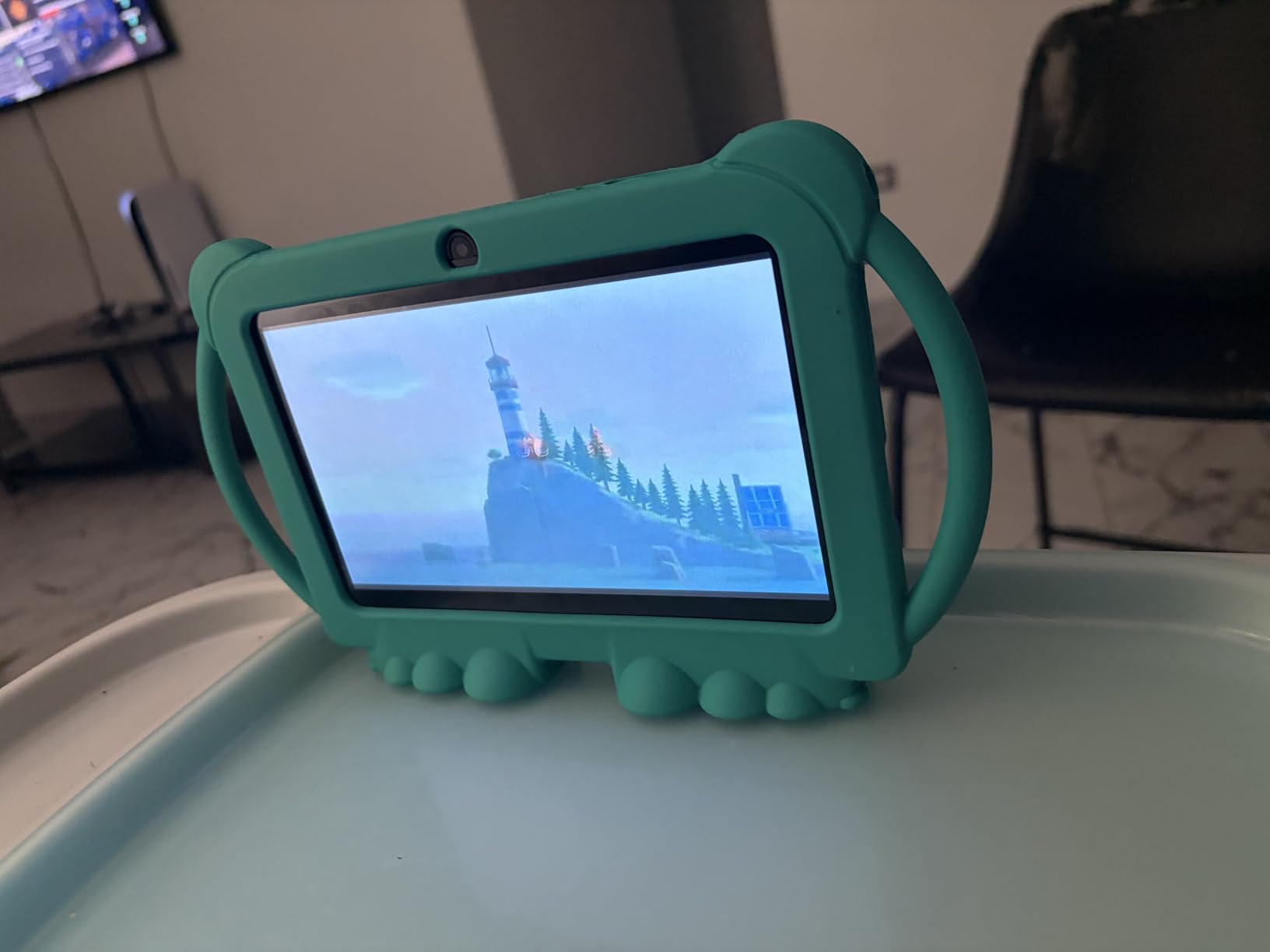 PEICHENG Kids Tablet 7 inch Android 12.0 for Toddler, 4GB RAM 32GB ROM Bluetooth IPS Screen Parental Control Dual Camera Shockproof Case for Educational Games, (Blue) customer photo 1