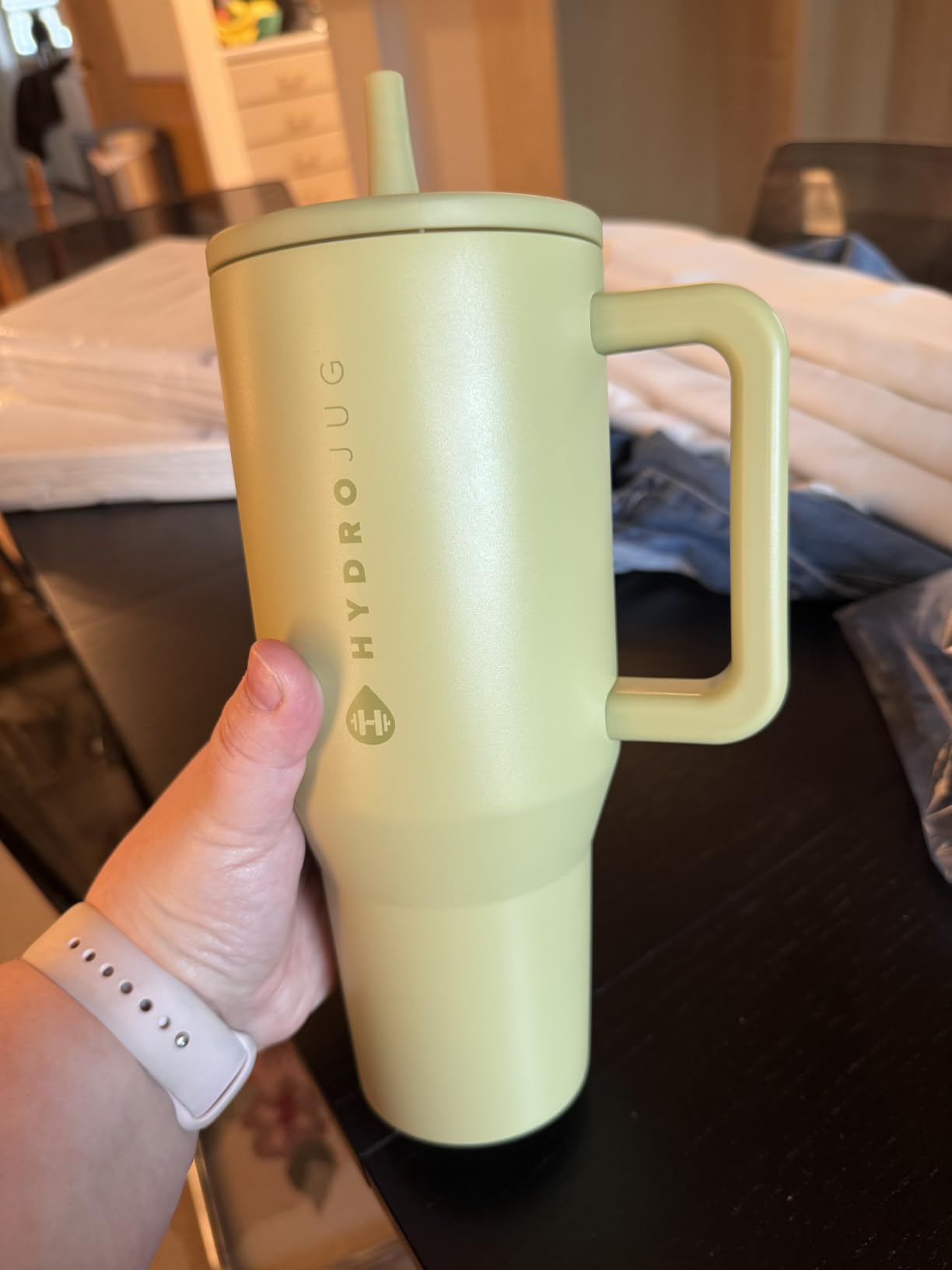 HydroJug Traveler 32oz, Insulated Tumbler with Handle & Straw, Cream customer photo 1