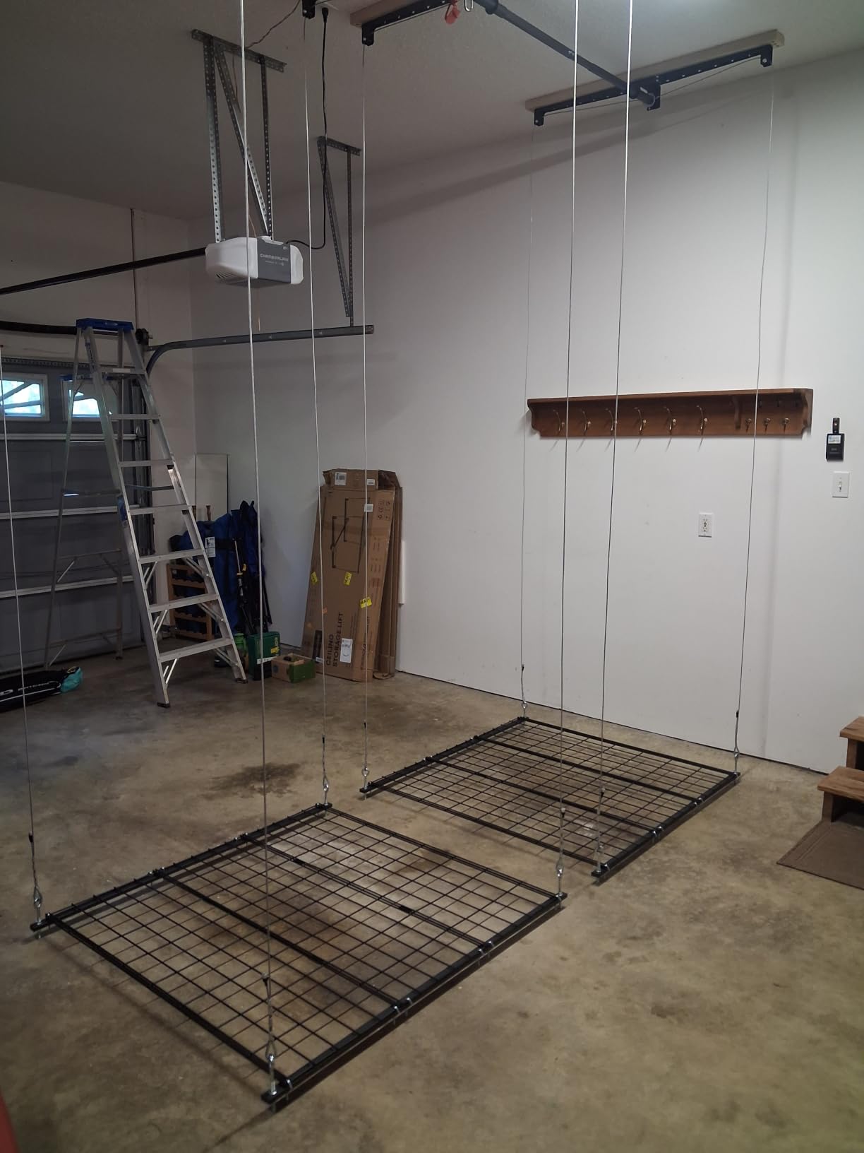 Overhead Garage Storage Rack for 8-10 FT Ceiling, Heavy-duty 4x4 FT Ceiling Storage Racks with Safety Lock, Ideal for Garage Storage Mounted Lift System and Storage Organizer, 250lb Capacity customer photo 2
