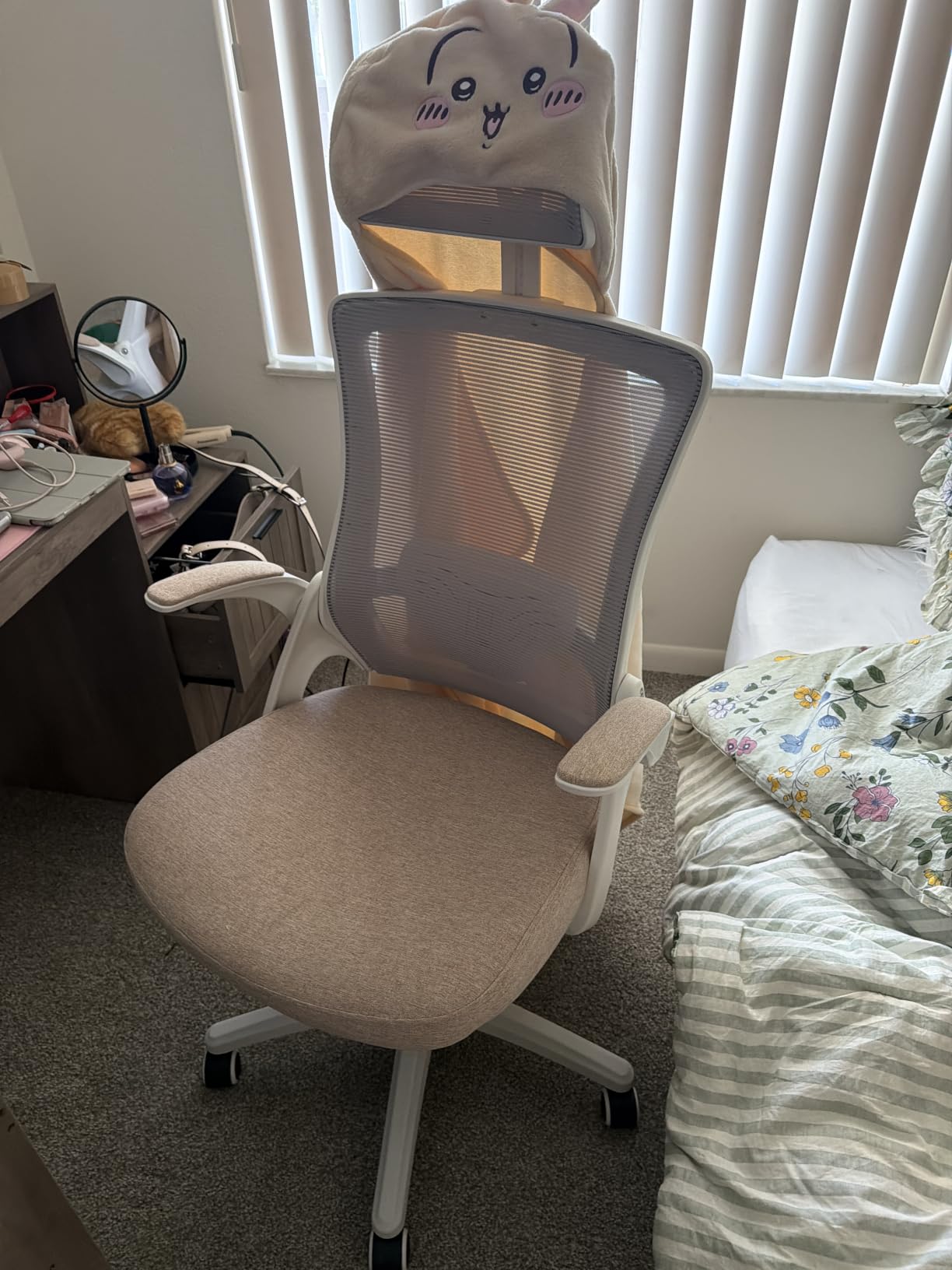 NEO CHAIR Office Desk Chair with Ergonomic High Back Mesh Headrest, Beige | Adjustable Headrest and Lumbar Support with Flip-Up Armrests Designed for Extended Sitting Comfort While Saving Space customer photo 2