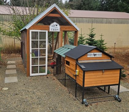 Mobile Chicken Coop for 6-8 Hens, All-Steel Frame Hen House with Wheels Portable Poultry Cage, Metal Run & Nesting Box Duck Coop Large customer photo 2