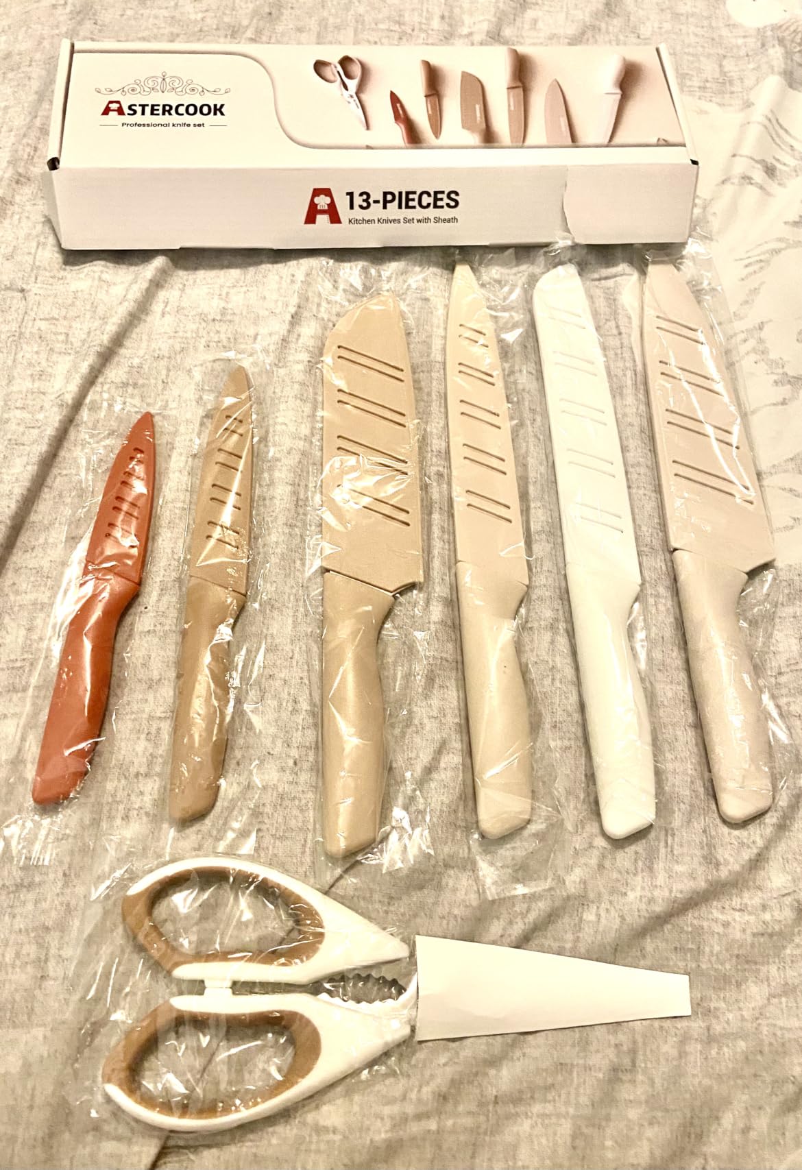 Astercook Knife Set, 13 Pieces Kitchen Knives Set with Healthy Anti-Rust Coating, Dishwasher Safe, Stainless Steel Chef Knife Sets with 6 Blade Guards, Perfect Holiday Gifts for Kitchen customer photo 1
