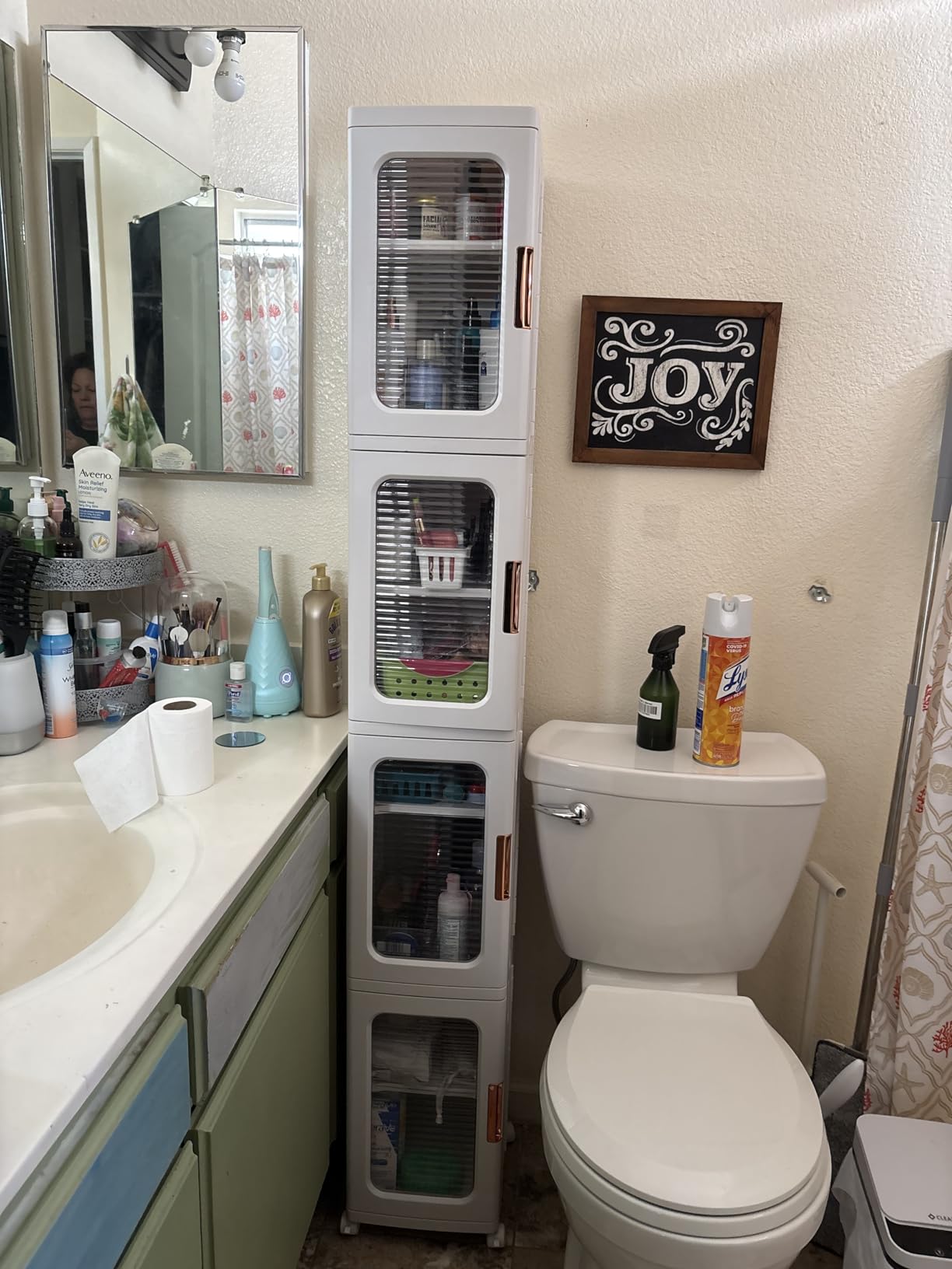 Tall Narrow Storage Cabinet with Movable Wheels, Adjustable Shelves & Magnetic Doors – Foldable Slim Plastic Organizer for Bathroom, Kitchen, Laundry, Ideal for Small Spaces(4-Tier,White) customer photo 2