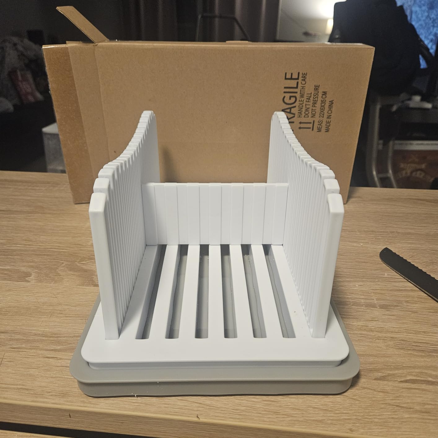 CAWIU Bread Slicer for Homemade Bread, Adjustable Width Bread Slicing Guide | Foldable Bread Cutter with Crumb Tray, Compact Cutting Guide for Loafs, Sandwiches, Bagels, and Cakes customer photo 1