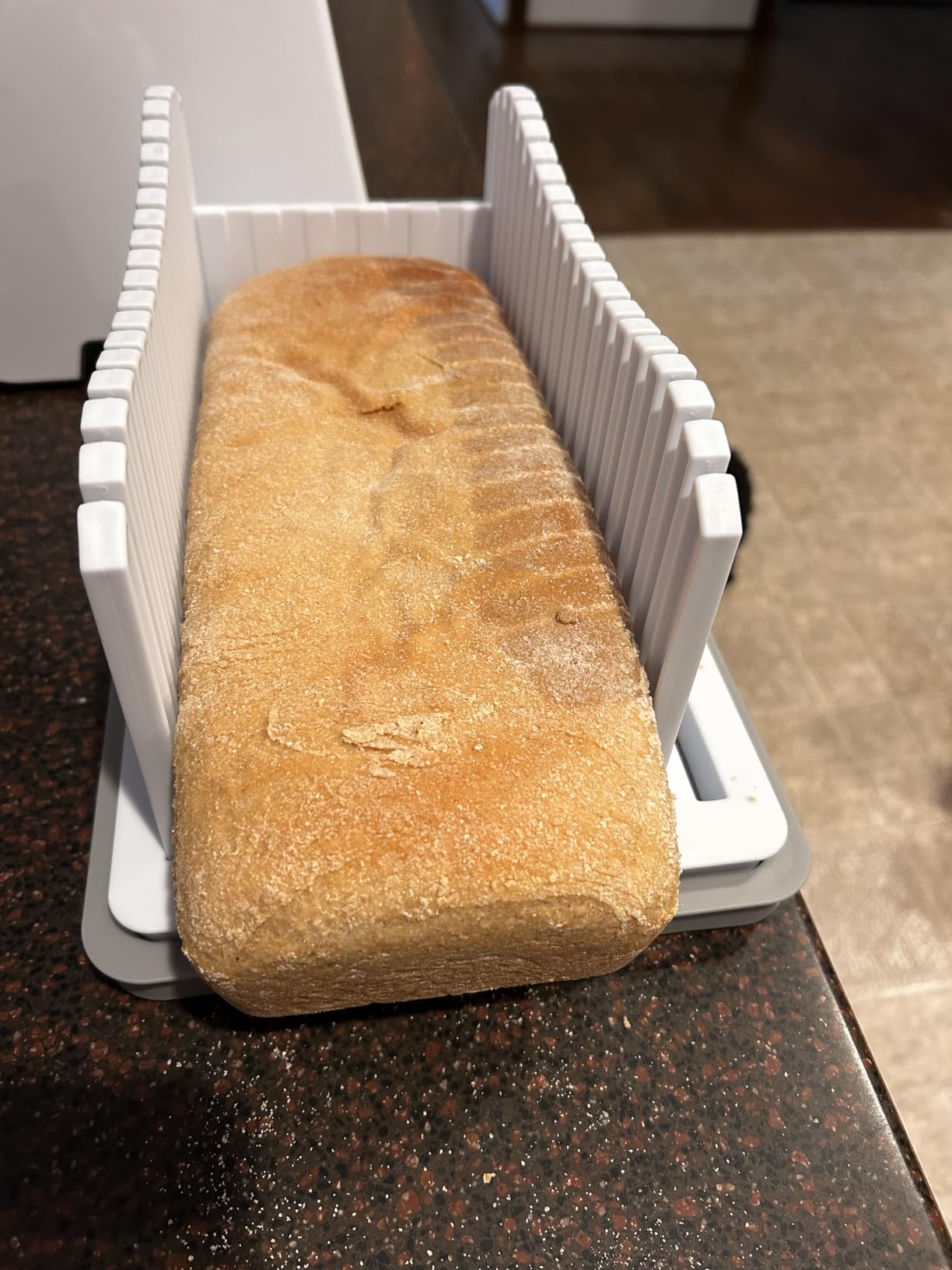 CAWIU Bread Slicer for Homemade Bread, Adjustable Width Bread Slicing Guide | Foldable Bread Cutter with Crumb Tray, Compact Cutting Guide for Loafs, Sandwiches, Bagels, and Cakes customer photo 2