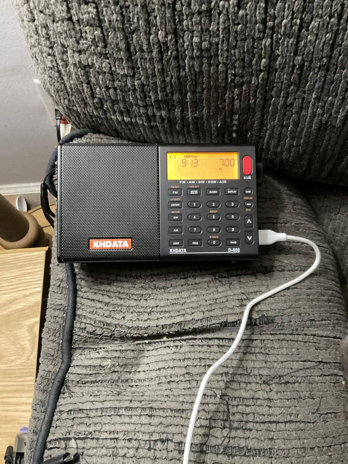 XHDATA D808 Portable AM FM SW LW Air Band Radio SSB RDS Multi Band Radio Speaker with LCD Display Alarm Clock External Antenna (Grey) customer photo 2