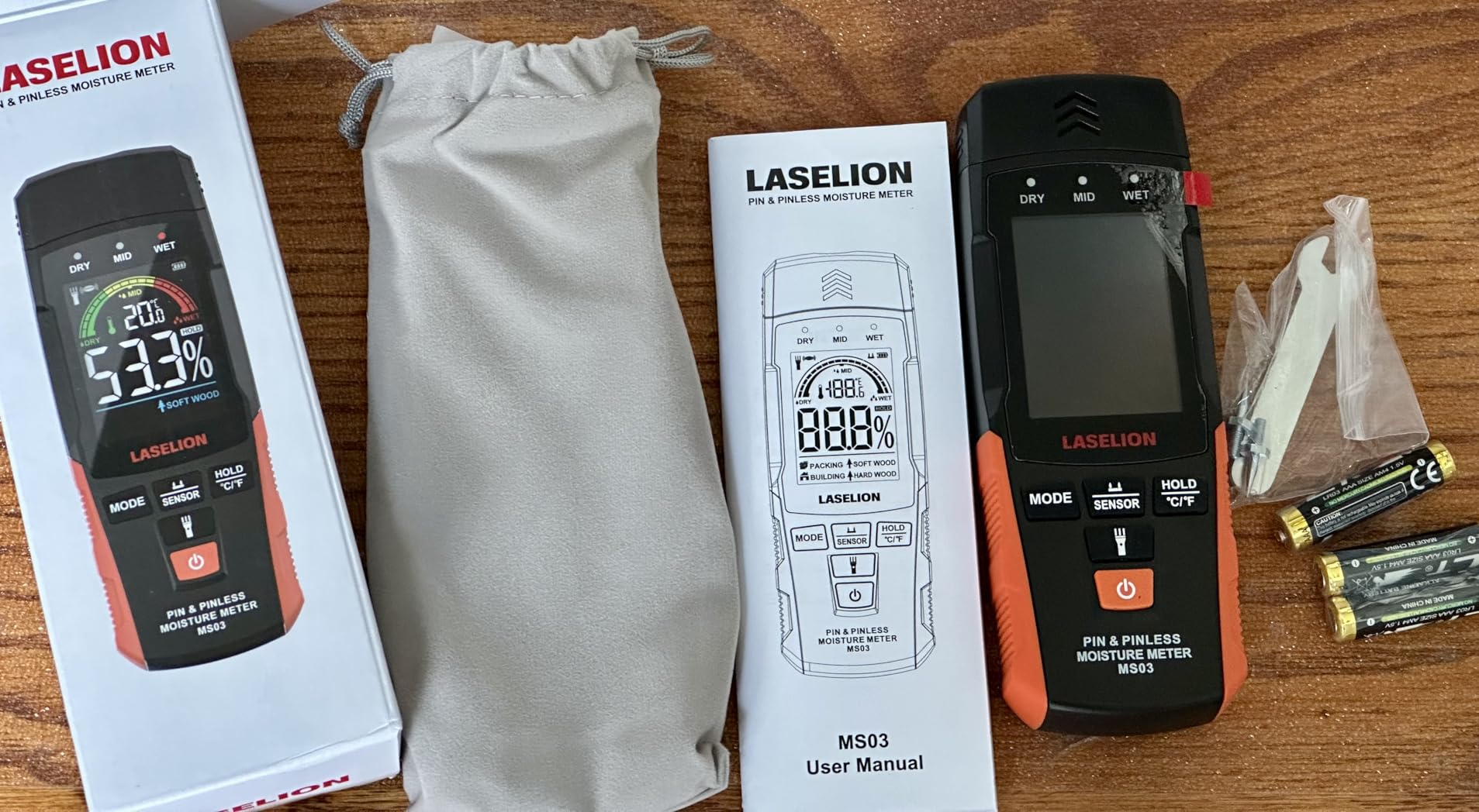 LASELION 2-in-1 Pin & Pinless Moisture Meter MS03 – Accurate Moisture Detection for Wood, Concrete, Drywall, and More – LCD Display with Hold Function, Flashlight, and Auto Power Off customer photo 1