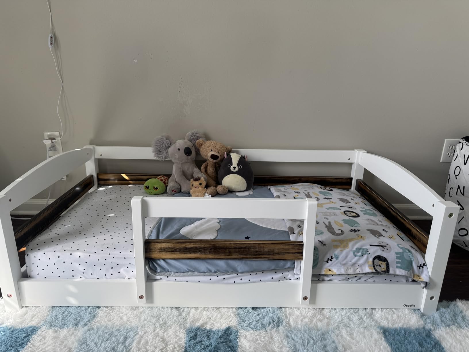 Ocodile Toddler Bed with Rails | Low Montessori Floor Bed Frame for Kids | Standard Crib Size Wooden Frame for Independent Toddlers 1-3 - Gray customer photo 2