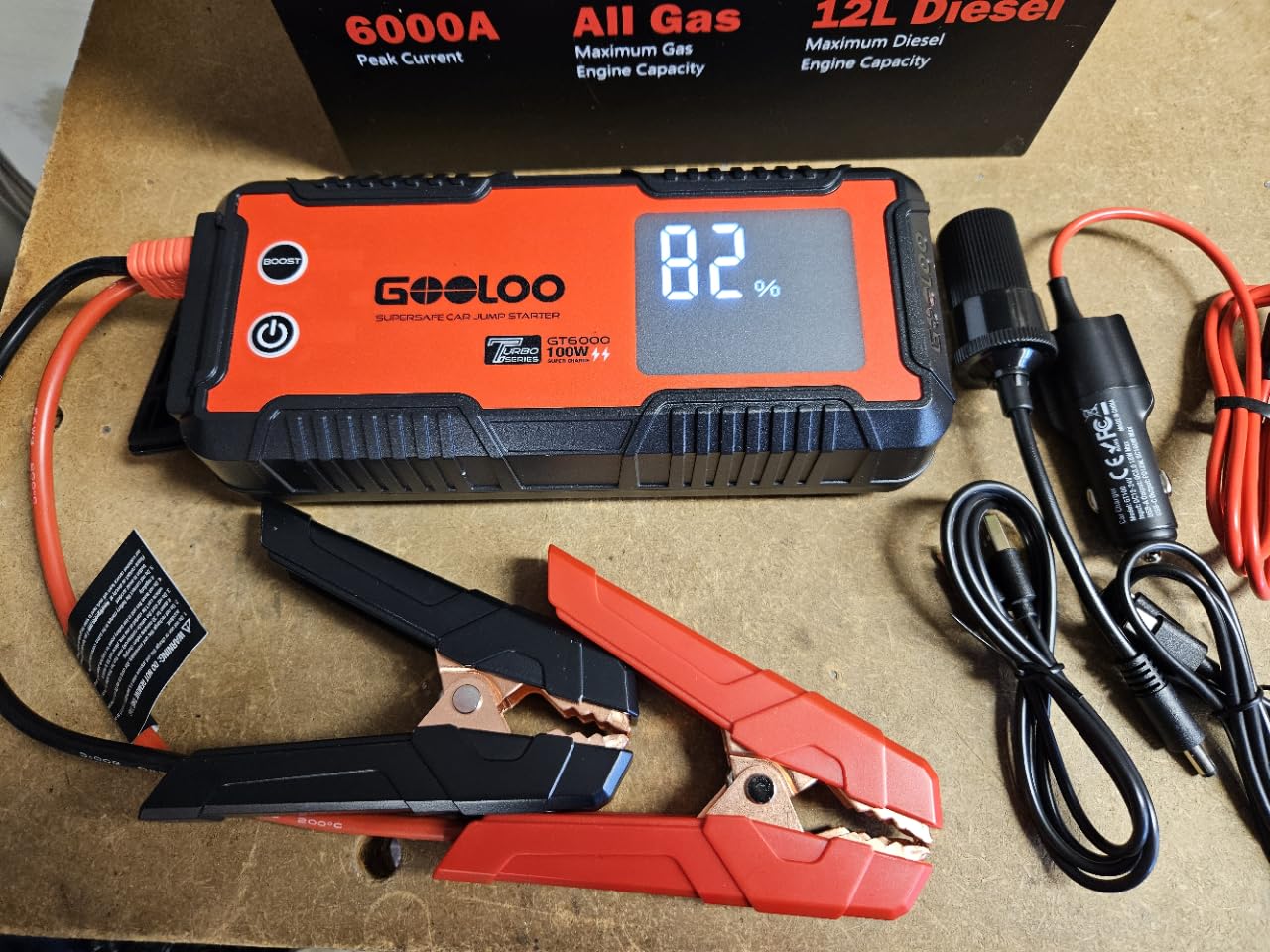 GOOLOO GT6000 Jump Starter 6000A 12V with 100W Bi-Directional Fast Charge | All Gas & Up to 12L Diesel Car battery Jumper, Supersafe Roadside Kit for Emergency, large display, 27000mAh, 24 mo. Standby customer photo 1