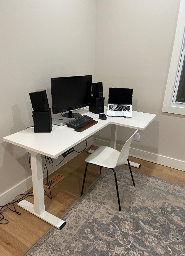 71 x 63 Reversible L-Shaped Corner Standing Desk, Black | Height Adjustable, Large Workspace, Anti-Collision, Memory Presets, Sit Stand Desk for Home Office & Gaming customer photo 1