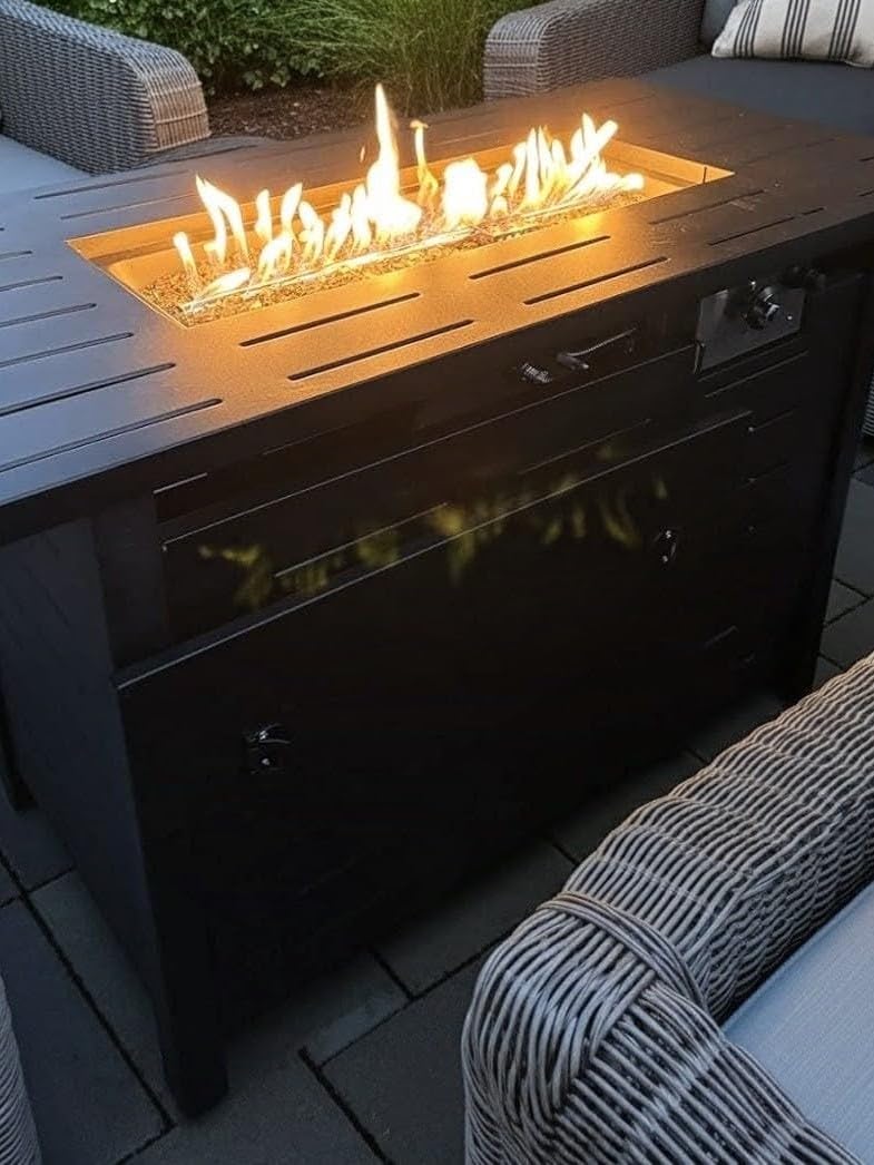 Aoxun 41 Inch Propane Fire Pit–50,000 BTU Gas Fire Pit Table with Removable Lid & Lava Rocks, Rectangle Firepit Table for Outside, Patio, Deck, Backyard, Black customer photo 1