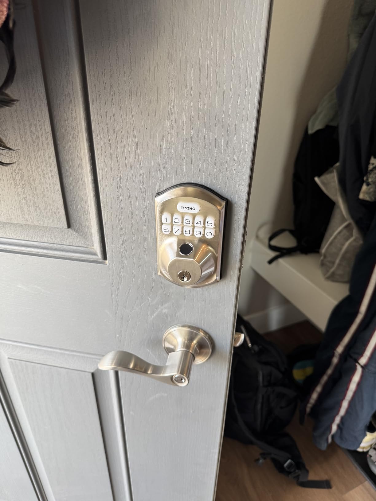 TEEHO TE012W WiFi Fingerprint Smart Door Lock for Front Door, Satin Nickle customer photo 2