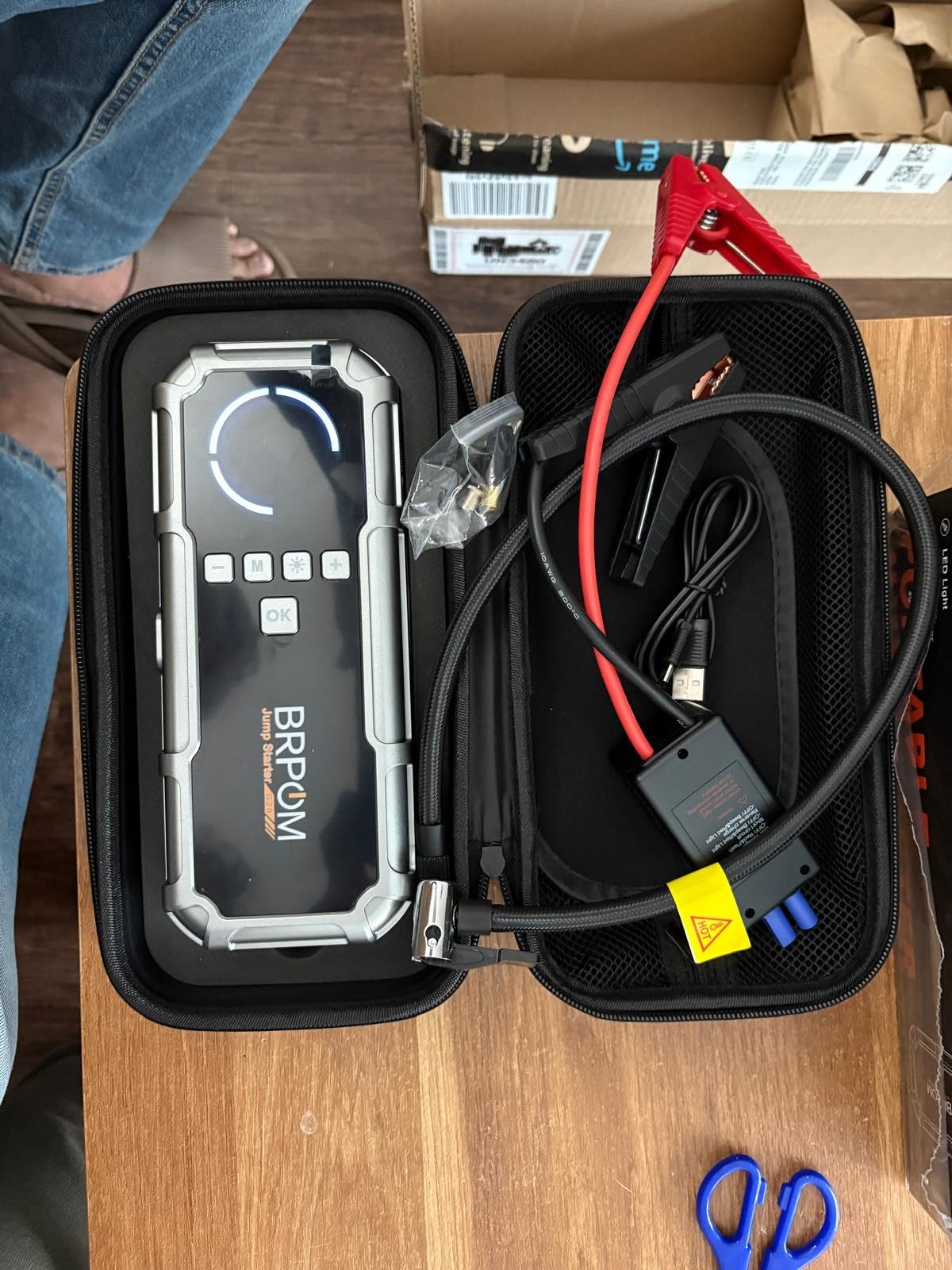 Jump Starter with Air Compressor, BRPOM 8000A Portable Car Jump Starter (All Petrol/12L Diesel), 160PSI 12V Battery Jump Starter Power Pack with Jump Clamps, LCD Screen, 600 Lumens Emergency Light customer photo 2