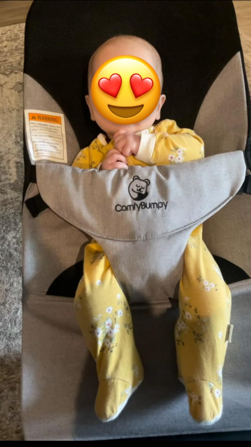 ComfyBumpy Baby Bouncer Seat, 100% Organic Cotton Fabric & Breathable Mesh, 3-Position Foldable Portable Infant Bouncer with Carry Case (8-20lbs Babies) Oatmeal customer photo 1
