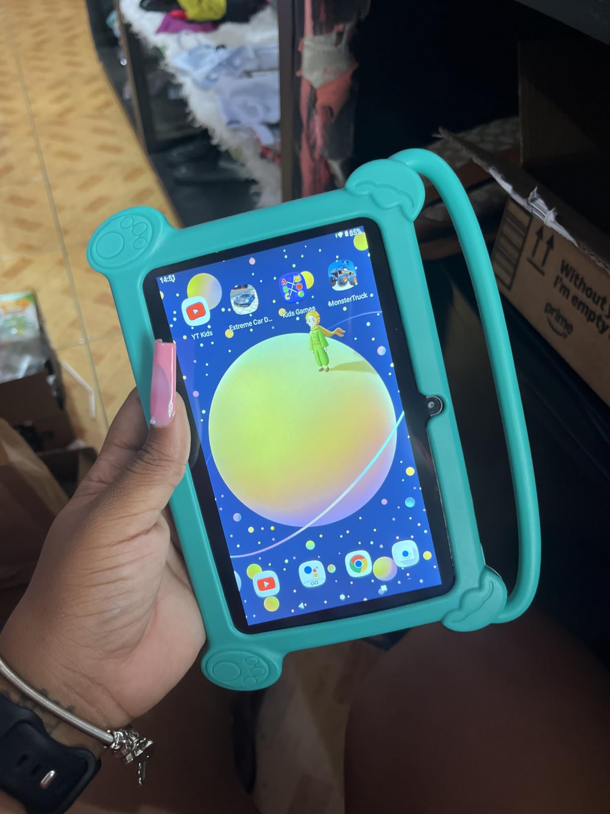 Kids Tablet 7 Inch for Kids 3-9, 32GB ROM, 4GB RAM, Android 12, Toddler Tablet with Shockproof Case, Parent Controls, Dual Camera, WiFi, FM, GPS（Blue） customer photo 1