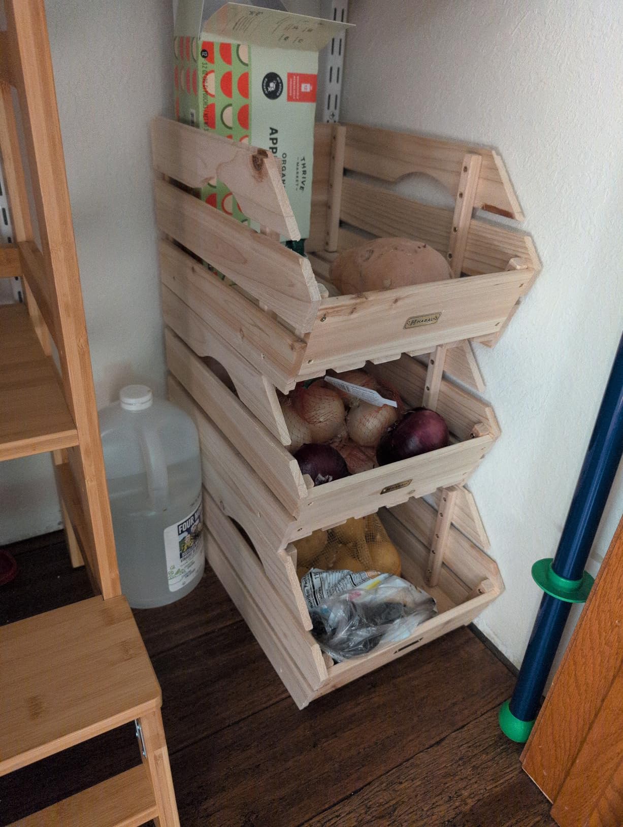 Wood Potato Onion Storage Bins - Wooden Stackable Produce Basket - Fruit Vegetable Storage for Kitchen Pantry Organization, Set 3 Pieces customer photo 1